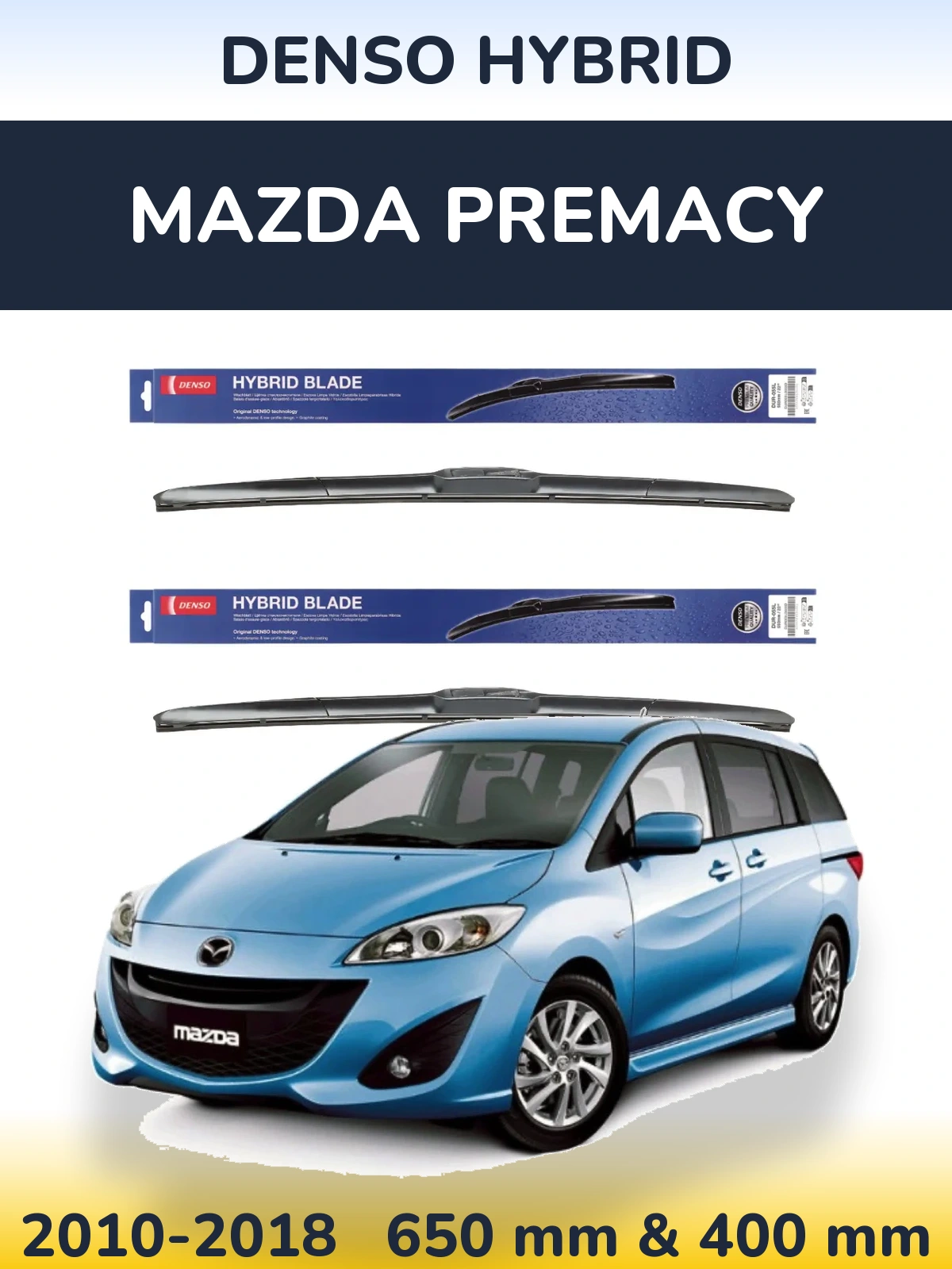 Front wiper blade set Denso Hybrid 650 & 400 mm for Mazda Premacy 2010-2018