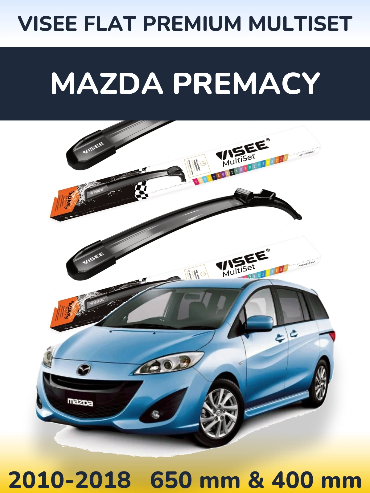 Komplet przednich wycieraczek VISEE FLAT PREMIUM MultiSet 650 & 400 mm do Mazda Premacy 2010-2018