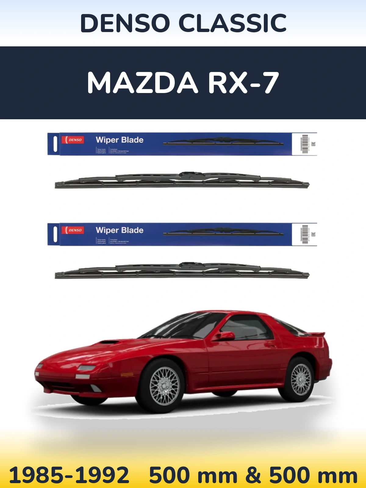 Komplet przednich wycieraczek Denso Classic 500 & 500 mm do Mazda RX-7 1985-1992