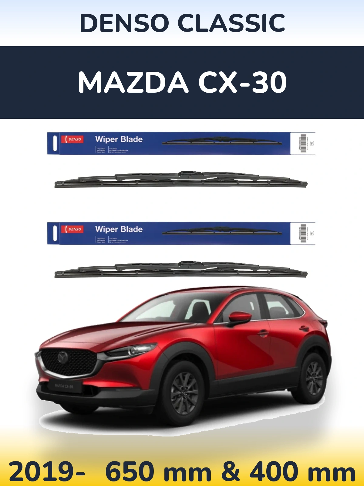 Front wiper blade set Denso Classic 650 & 400 mm for Mazda CX-30 2019-2026