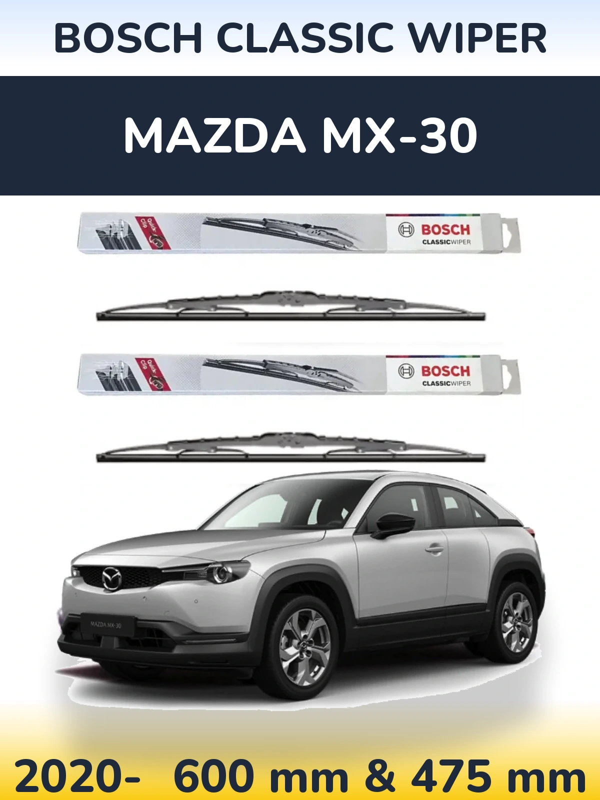 Комплект передніх щіток BOSCH Classic Wiper 600 & 475 мм для Mazda MX-30 2020-2026