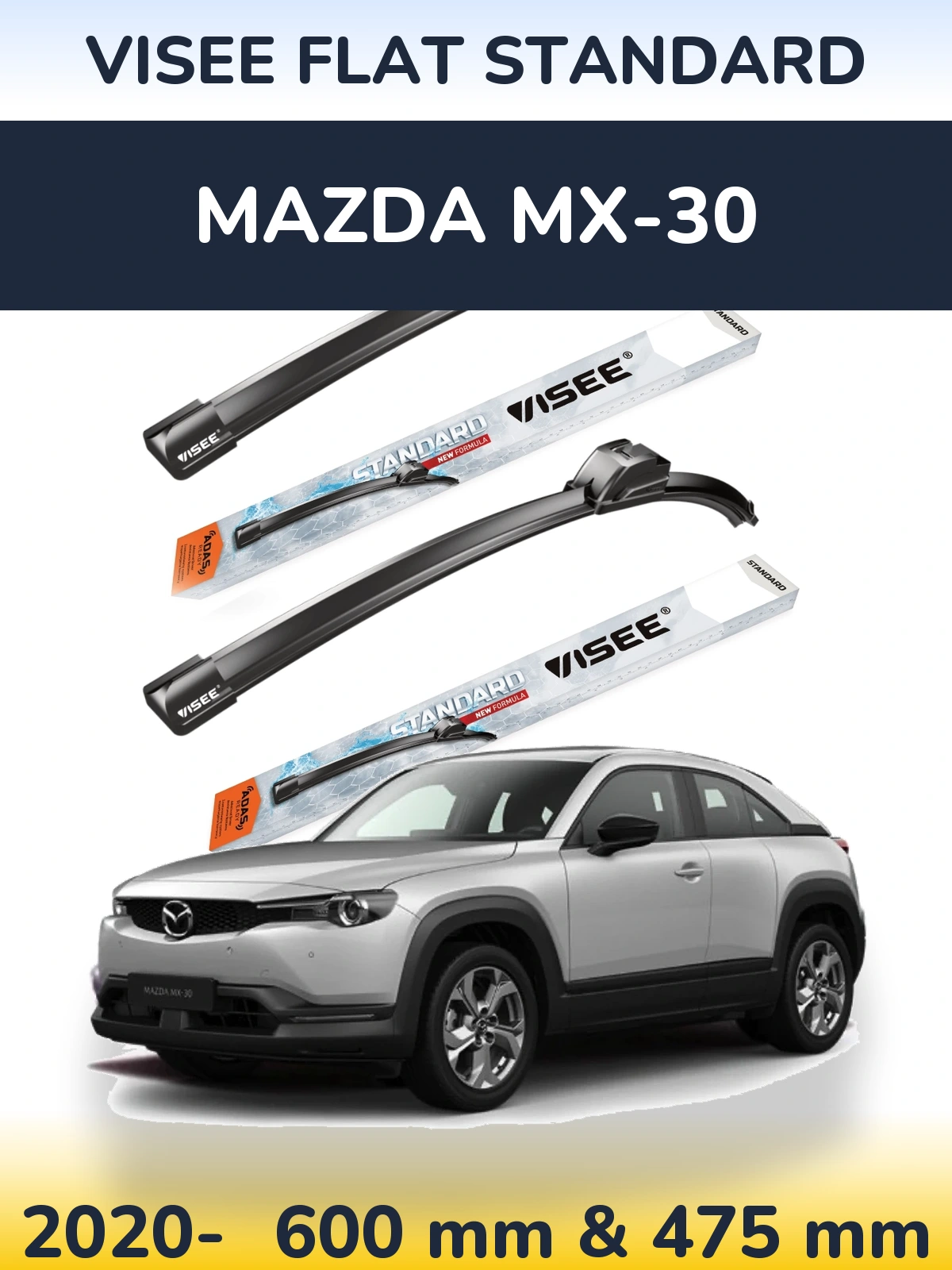Komplet przednich wycieraczek VISEE FLAT STANDARD 600 & 475 mm do Mazda MX-30 2020-2026