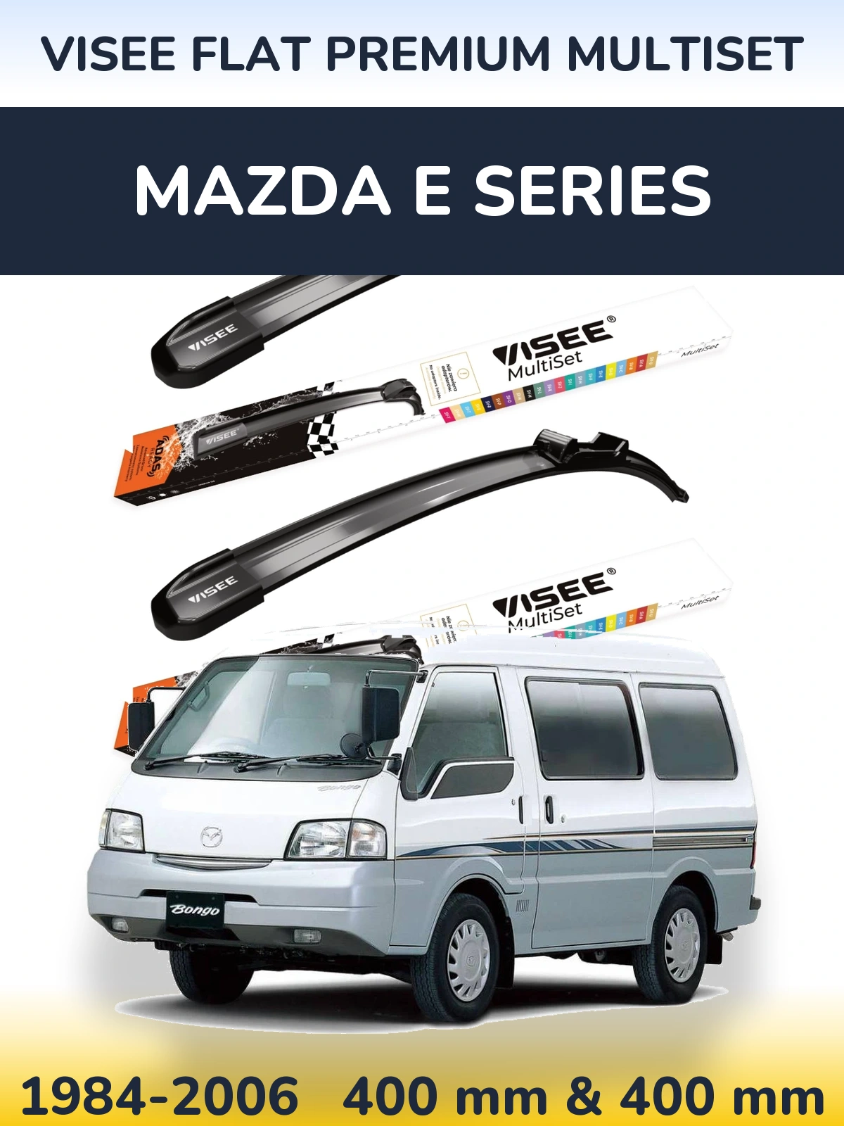 Komplet przednich wycieraczek VISEE FLAT PREMIUM MultiSet 400 & 400 mm do Mazda E Series 1984-2006