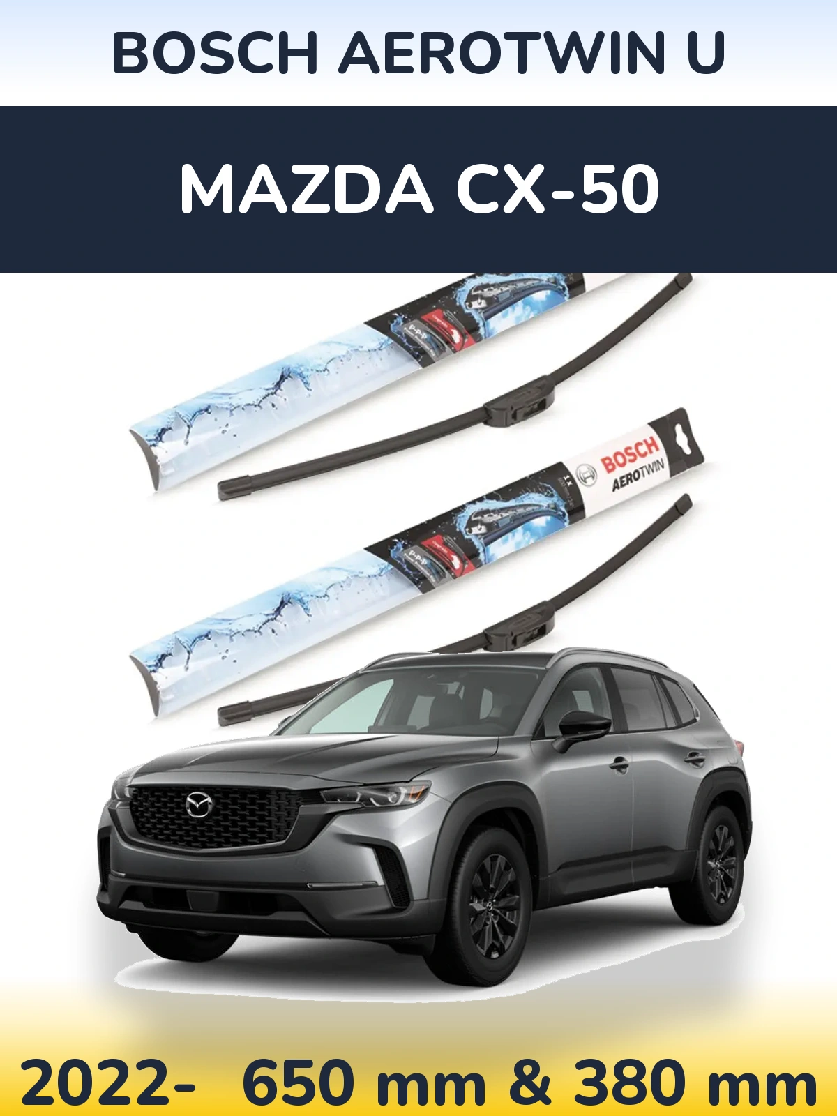 Комплект передних дворников BOSCH AeroTwin U 650 & 380 мм для Mazda CX-50 2022-2026