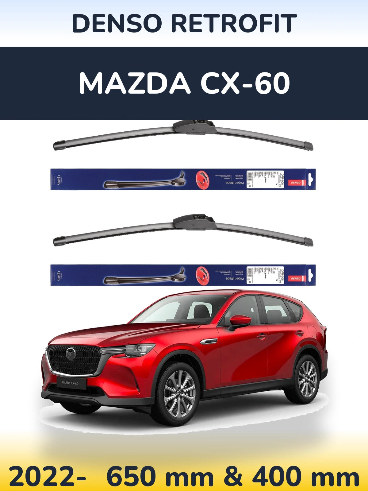 Komplet przednich wycieraczek Denso Retrofit 650 & 400 mm do Mazda CX-60 2022-2026