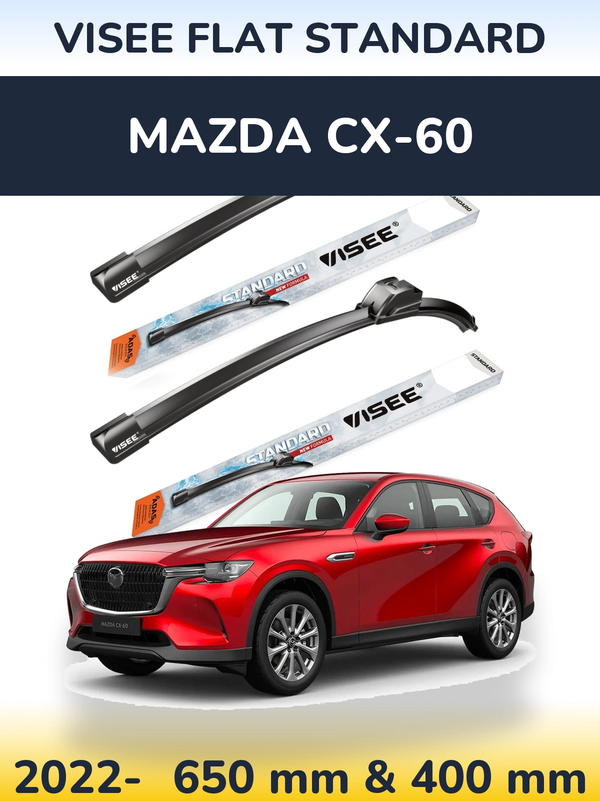 Komplet przednich wycieraczek VISEE FLAT STANDARD 650 & 400 mm do Mazda CX-60 2022-2026