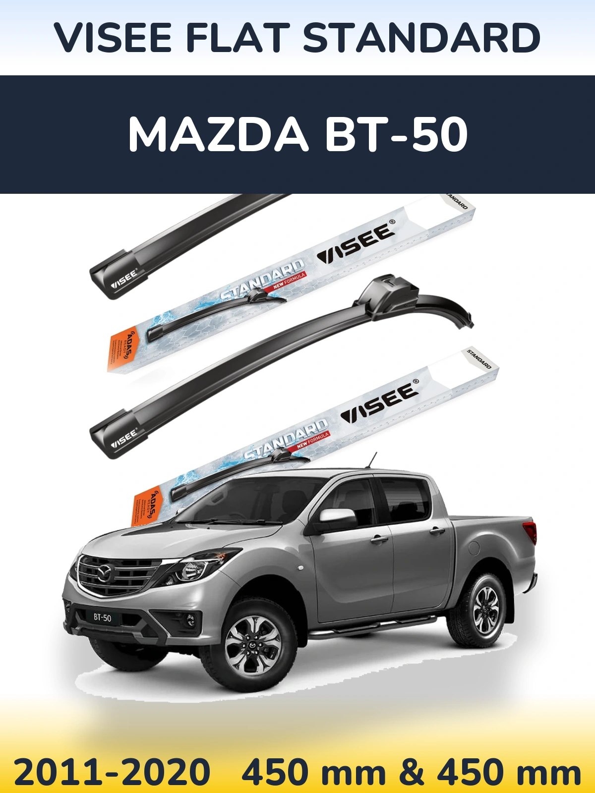 Front wiper blade set VISEE FLAT STANDARD 450 & 450 mm for Mazda BT-50 2011-2020