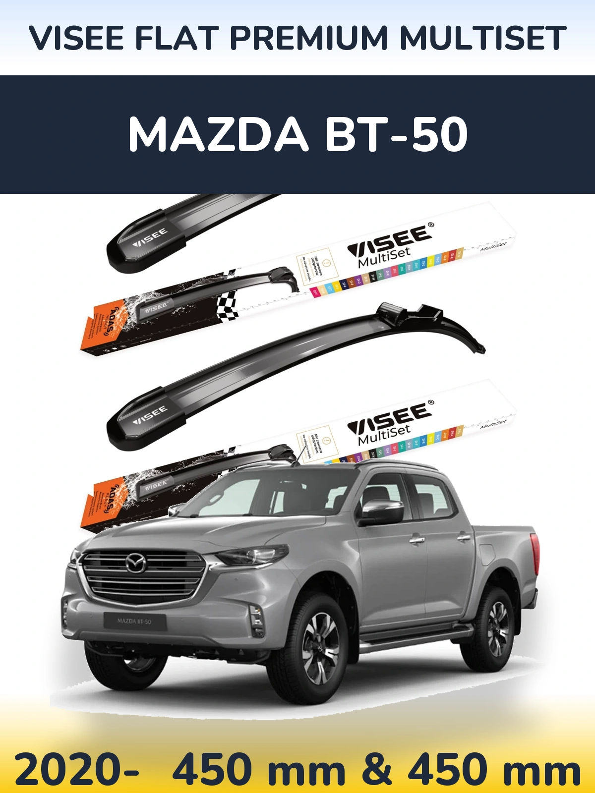 Front wiper blade set VISEE FLAT PREMIUM MultiSet 450 & 450 mm for Mazda BT-50 2020-2026