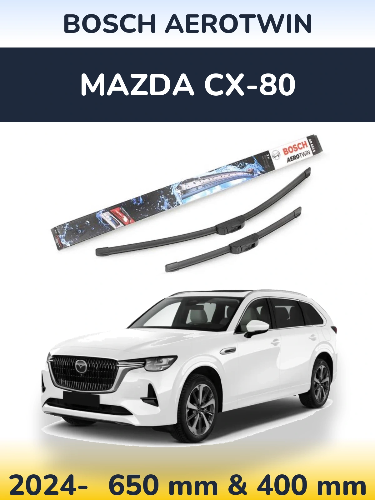 Комплект передніх щіток BOSCH AeroTwin 650 & 400 мм для Mazda CX-80 2024-2026