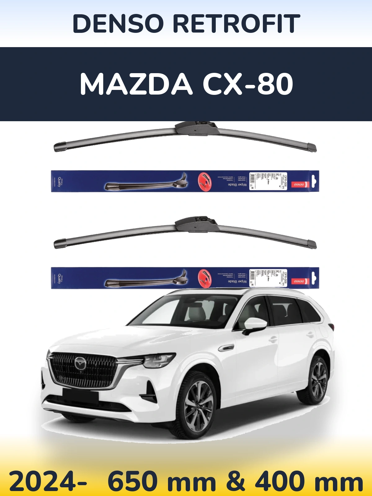 Комплект передних дворников Denso Retrofit 650 & 400 мм для Mazda CX-80 2024-2026