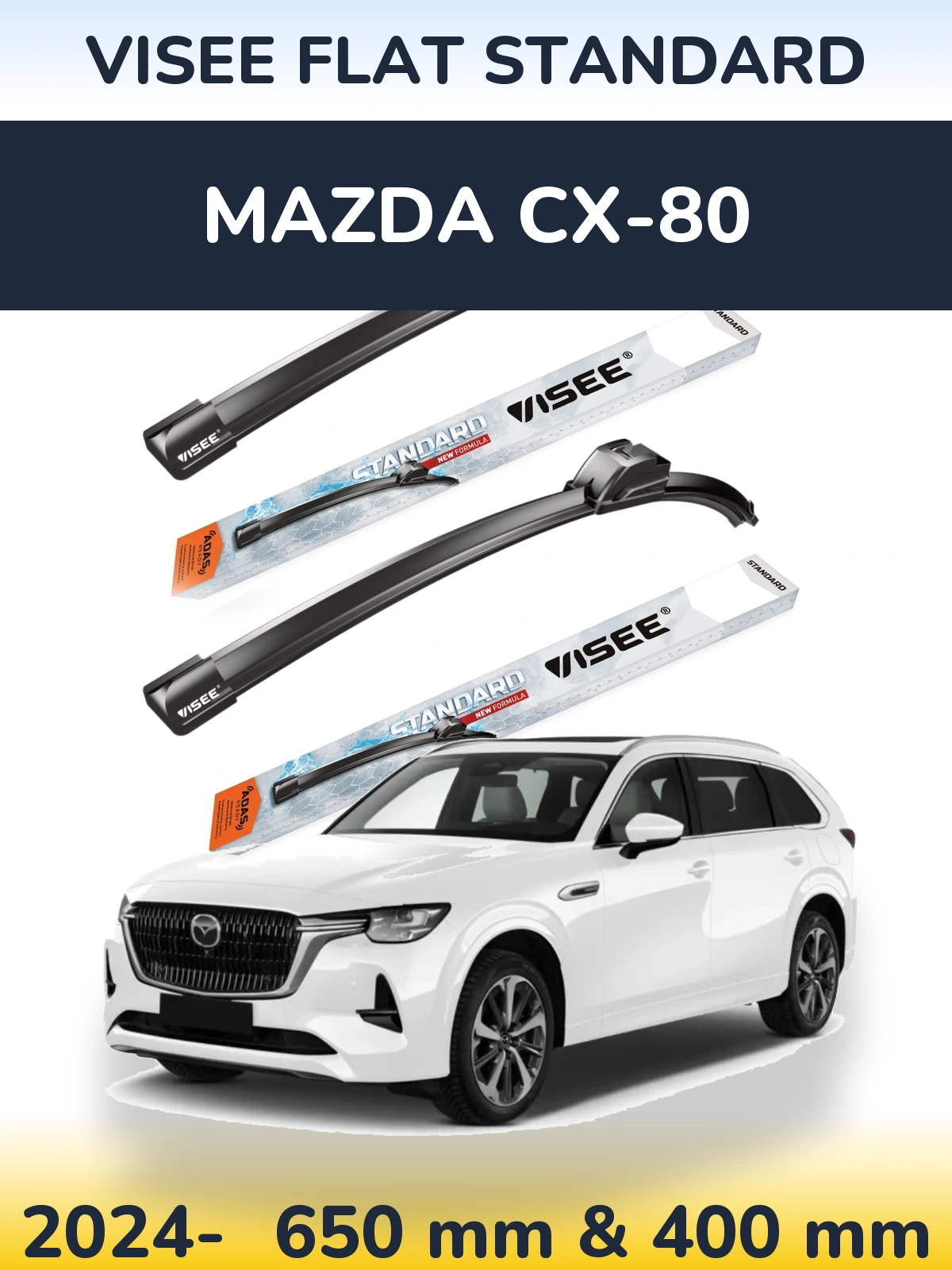 Komplet przednich wycieraczek VISEE FLAT STANDARD 650 & 400 mm do Mazda CX-80 2024-2026