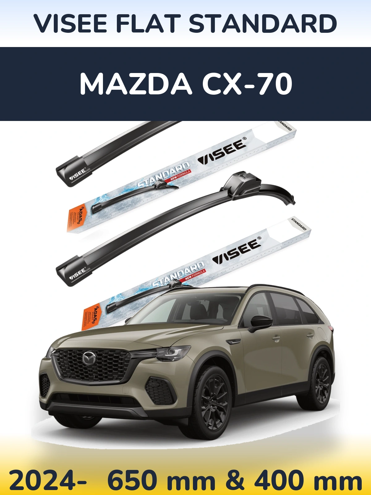 Front wiper blade set VISEE FLAT STANDARD 650 & 400 mm for Mazda CX-70 2024-2026
