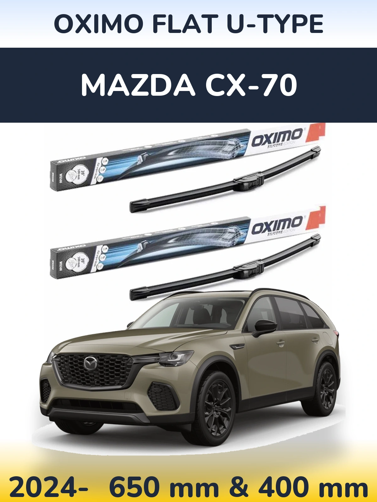 Front wiper blade set Oximo Flat U-type 650 & 400 mm for Mazda CX-70 2024-2026