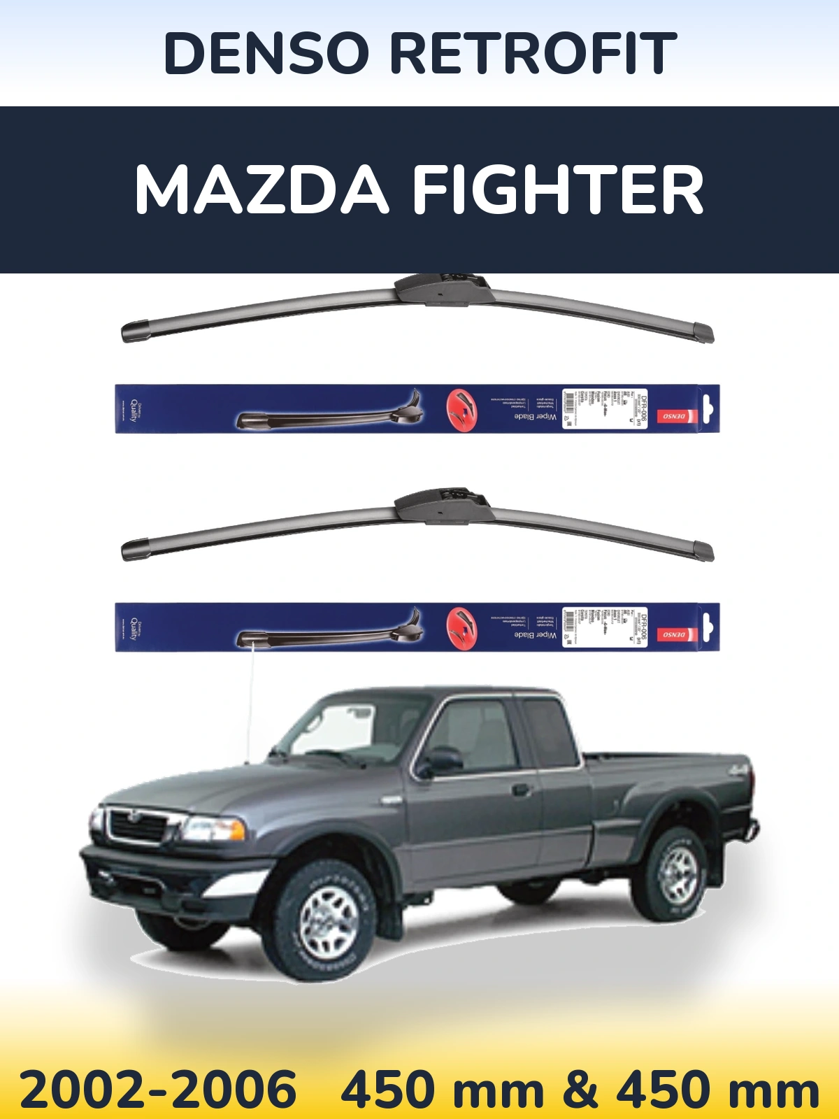Komplet przednich wycieraczek Denso Retrofit 450 & 450 mm do Mazda Fighter 2002-2006