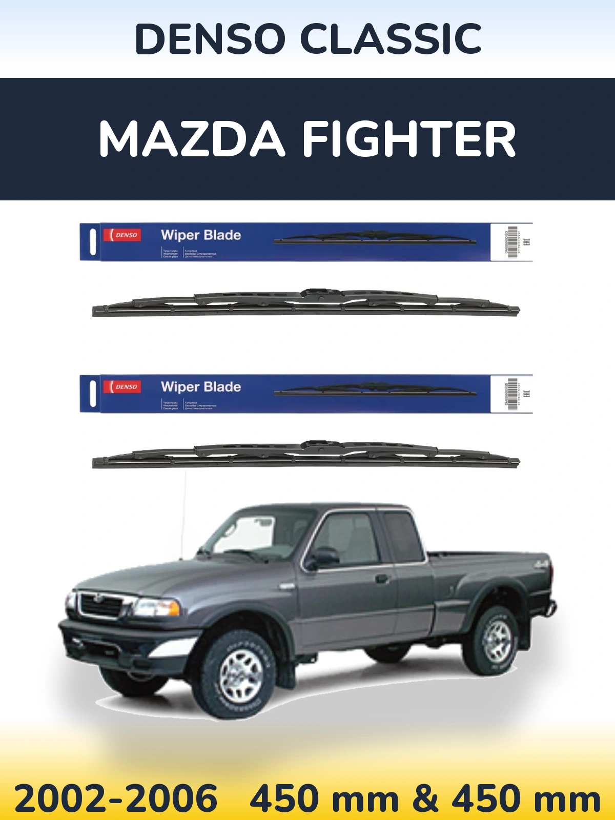 Front wiper blade set Denso Classic 450 & 450 mm for Mazda Fighter 2002-2006