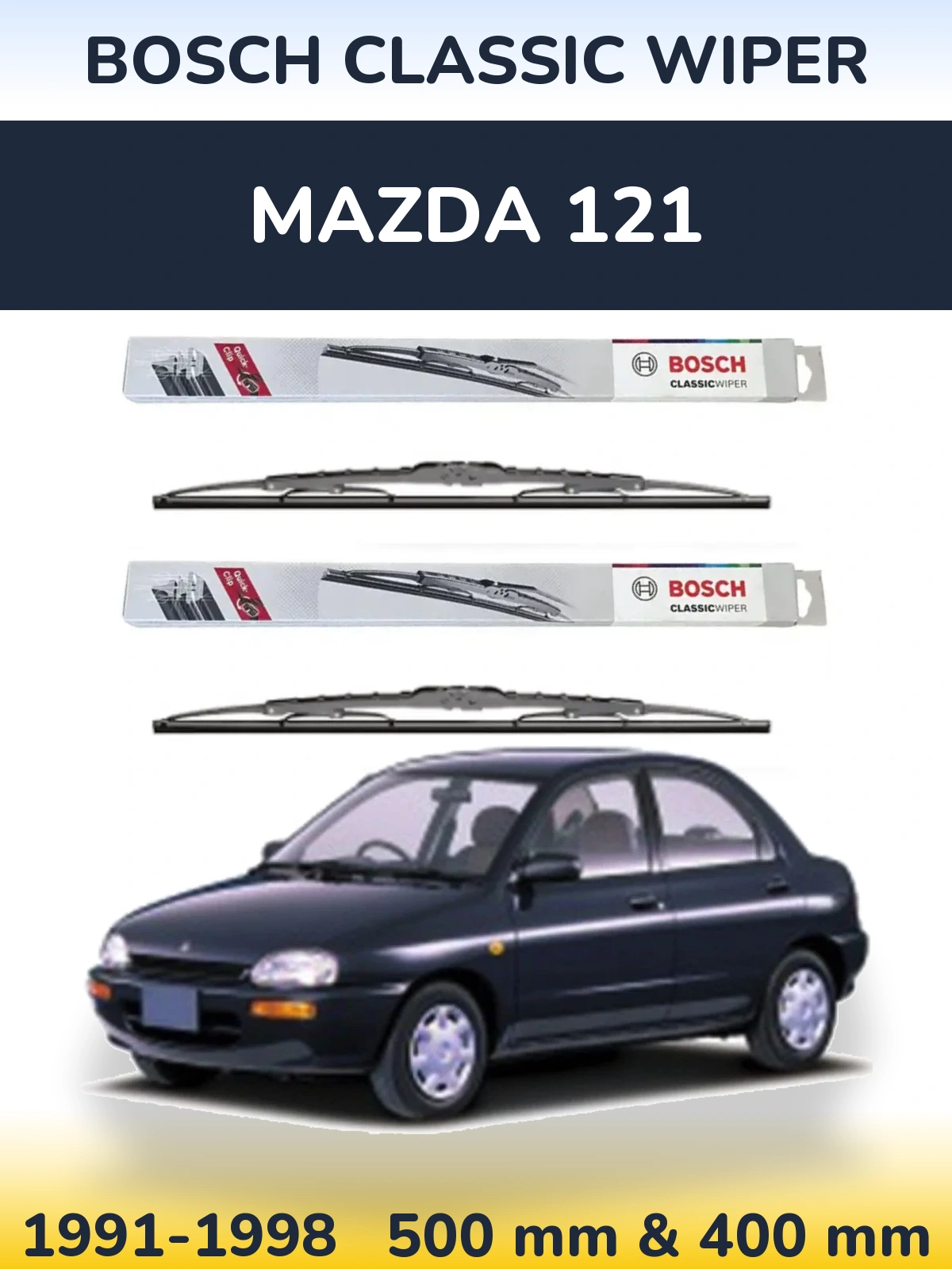 Komplet przednich wycieraczek BOSCH Classic Wiper 500 & 400 mm do Mazda 121 1991-1998