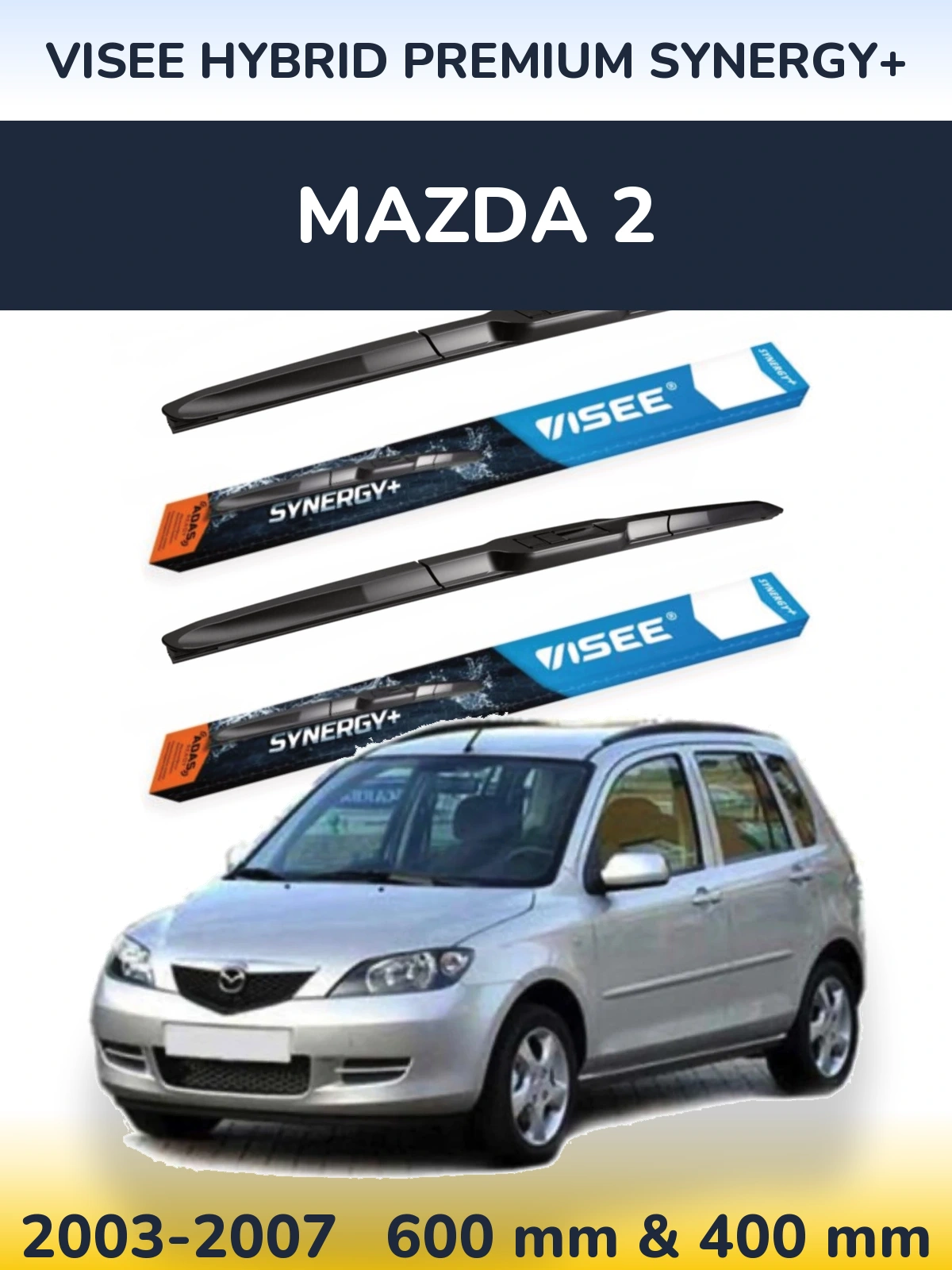 Комплект передніх щіток VISEE HYBRID PREMIUM SYNERGY+ 600 & 400 мм для Mazda 2 2003-2007