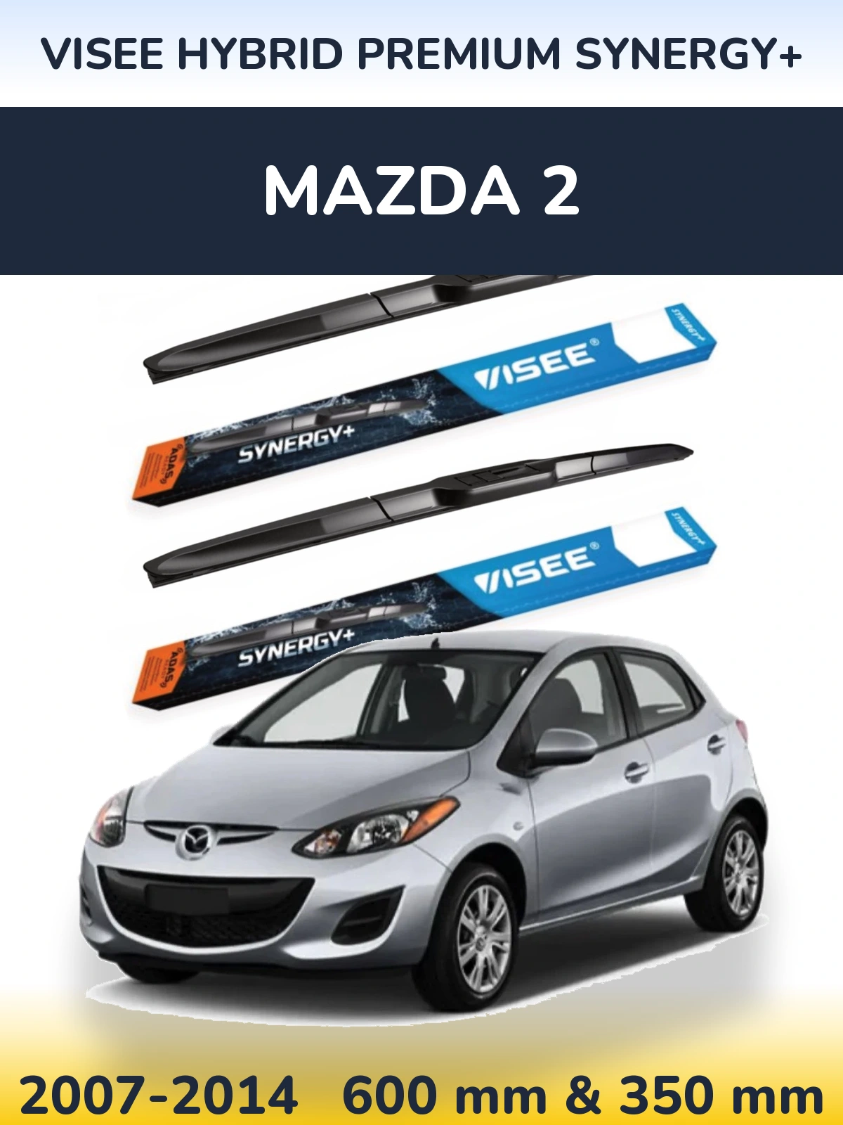 Комплект передних дворников VISEE HYBRID PREMIUM SYNERGY+ 600 & 350 мм для Mazda 2 2007-2014