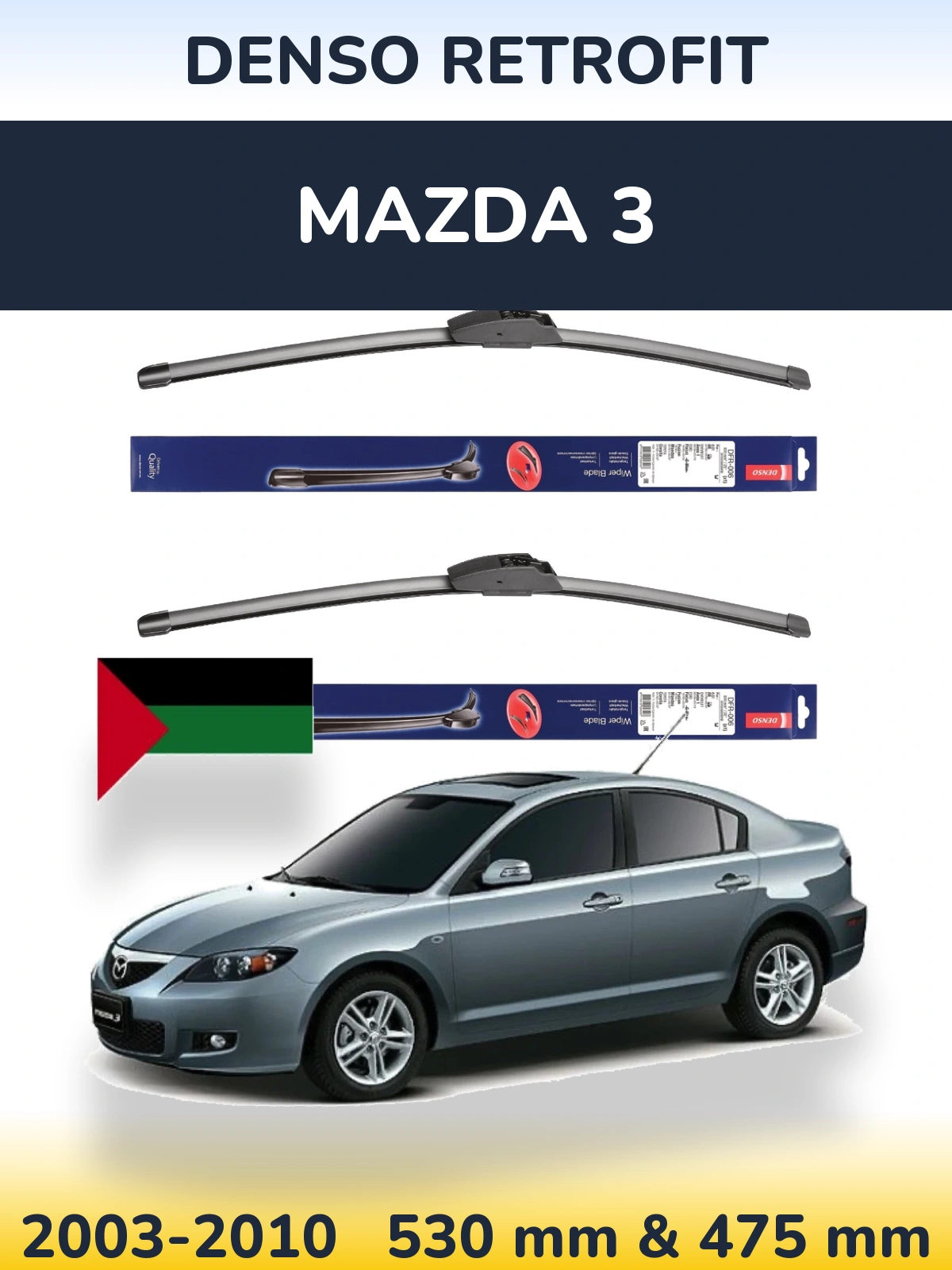 Komplet przednich wycieraczek Denso Retrofit 530 & 475 mm do Mazda 3 2003-2010
