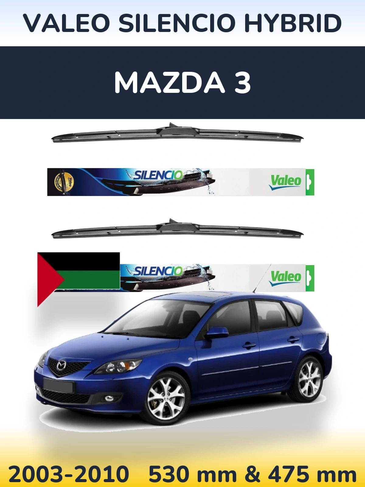 Комплект передних дворников Valeo Silencio Hybrid 530 & 475 мм для Mazda 3 2003-2010