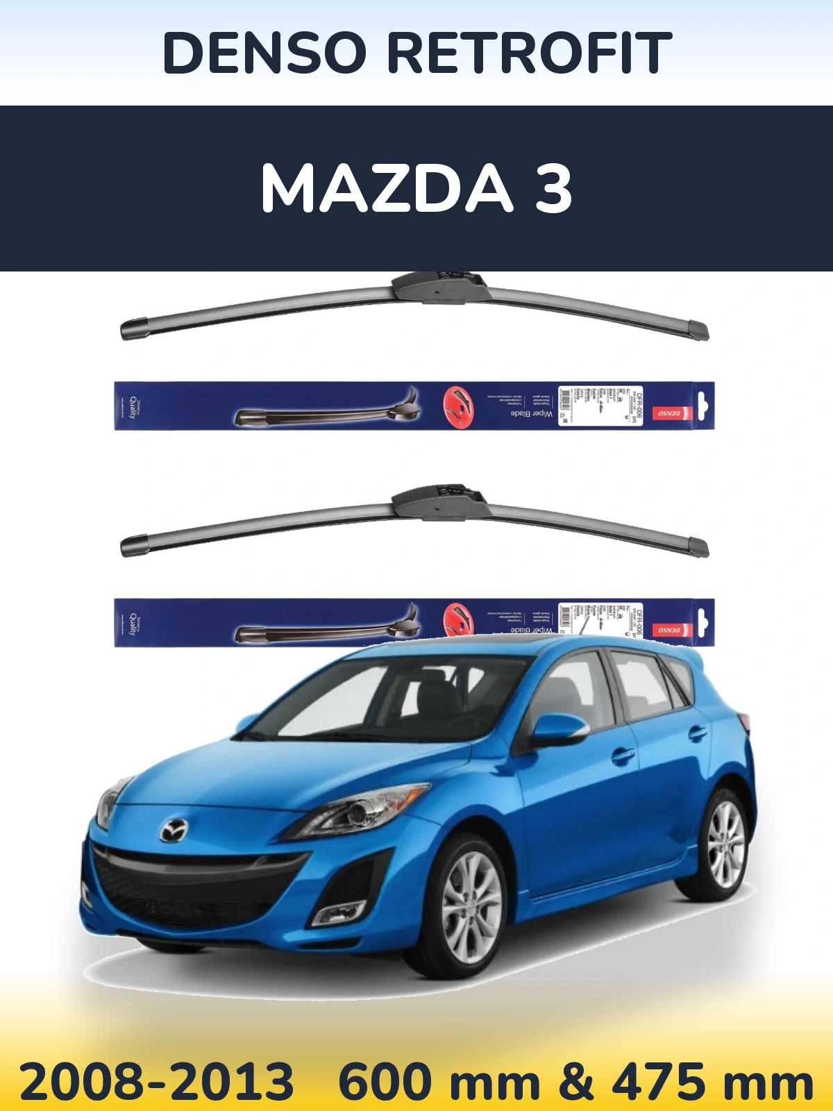 Комплект передніх щіток Denso Retrofit 600 & 475 мм для Mazda 3 2008-2013