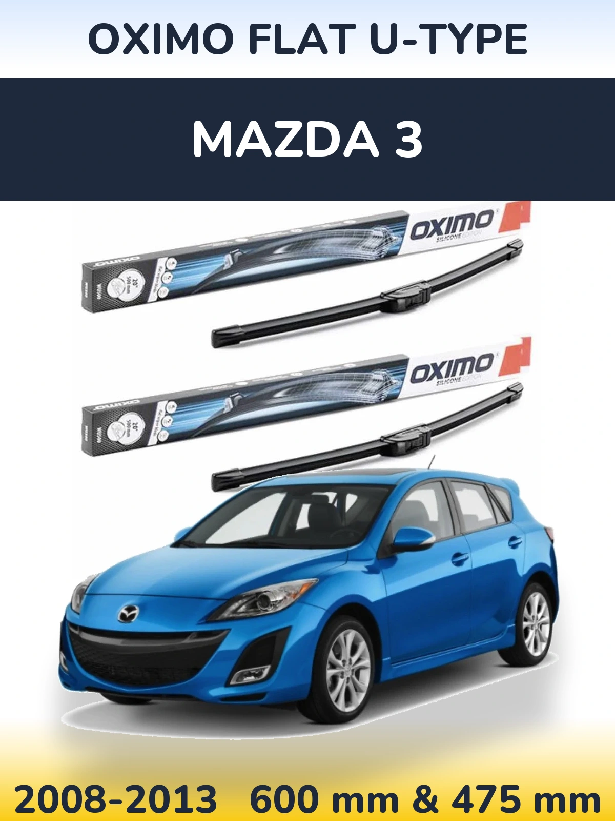Комплект передніх щіток Oximo Flat U-type 600 & 475 мм для Mazda 3 2008-2013