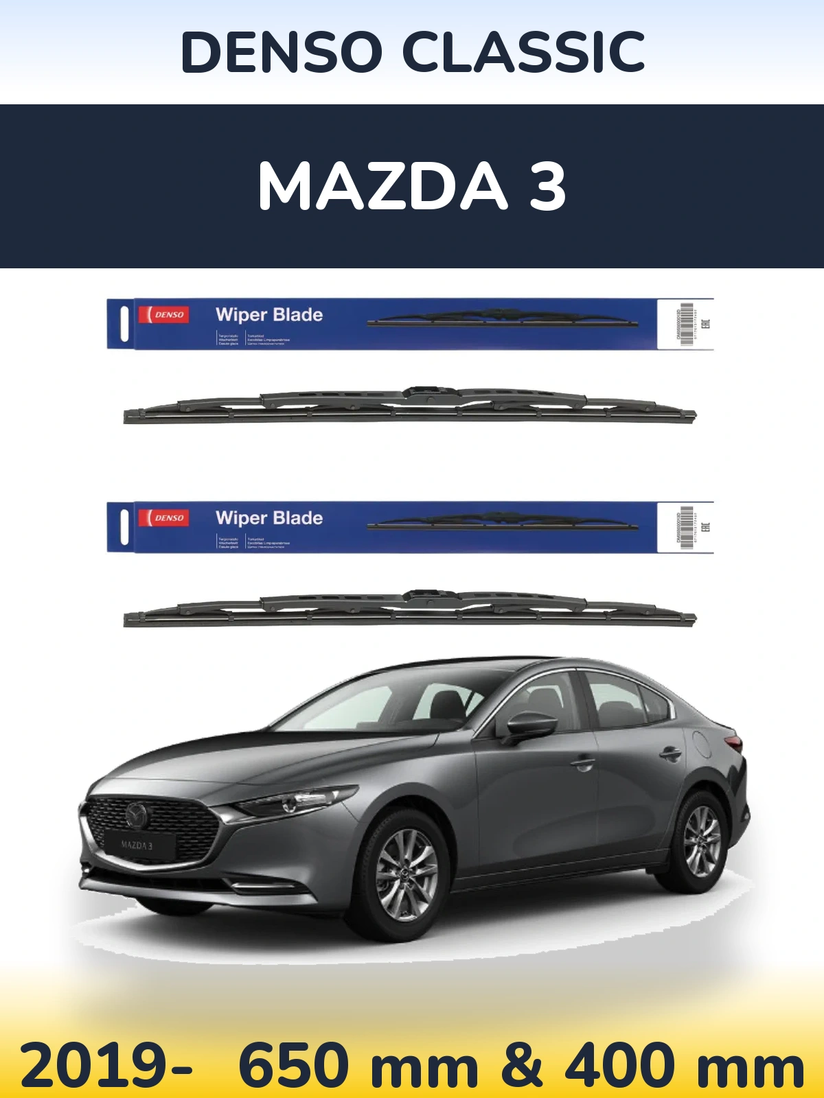 Komplet przednich wycieraczek Denso Classic 650 & 400 mm do Mazda 3 2019-2026