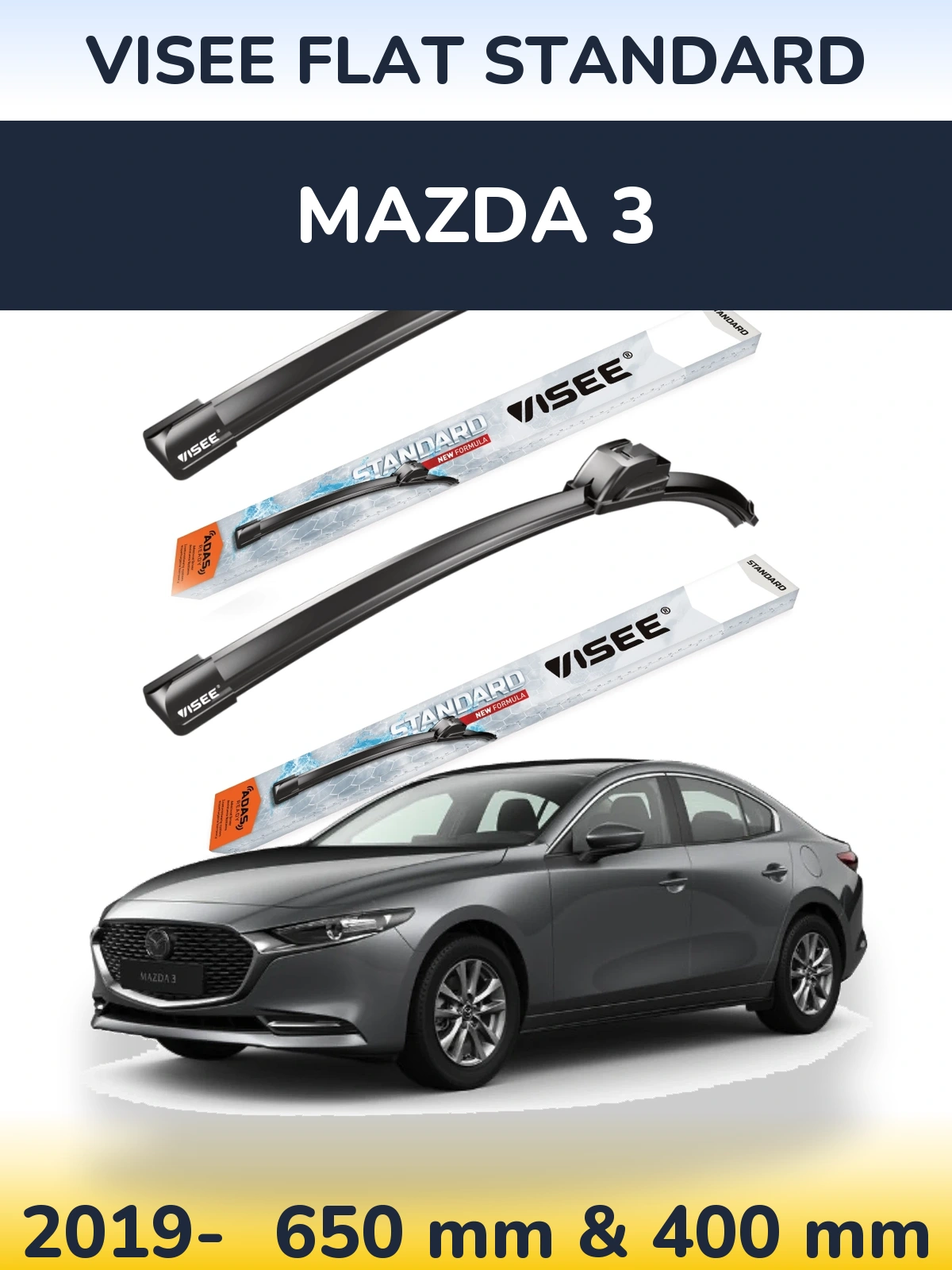 Комплект передніх щіток VISEE FLAT STANDARD 650 & 400 мм для Mazda 3 2019-2026