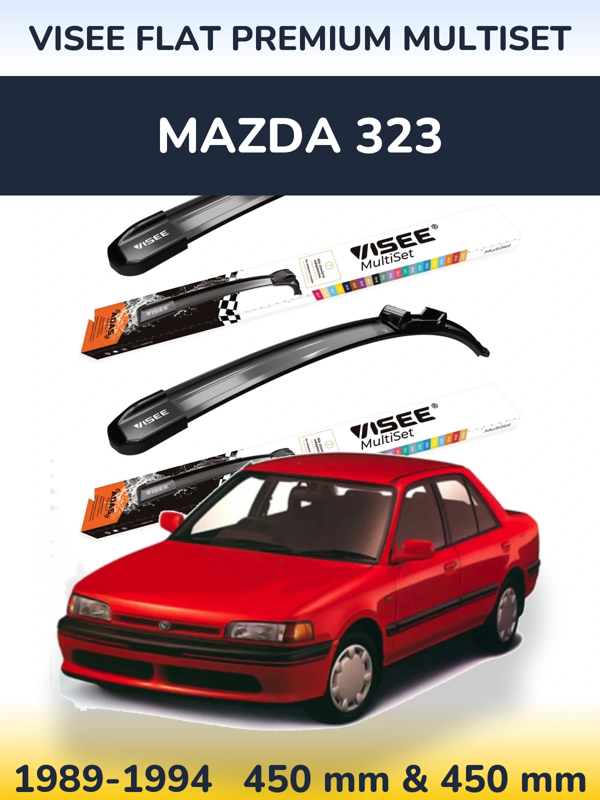 Front wiper blade set VISEE FLAT PREMIUM MultiSet 450 & 450 mm for Mazda 323 1989-1994