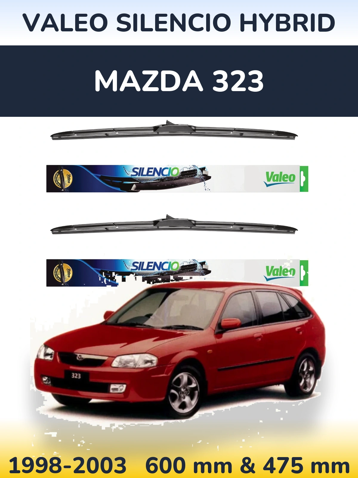 Комплект передніх щіток Valeo Silencio Hybrid 600 & 475 мм для Mazda 323 1998-2003