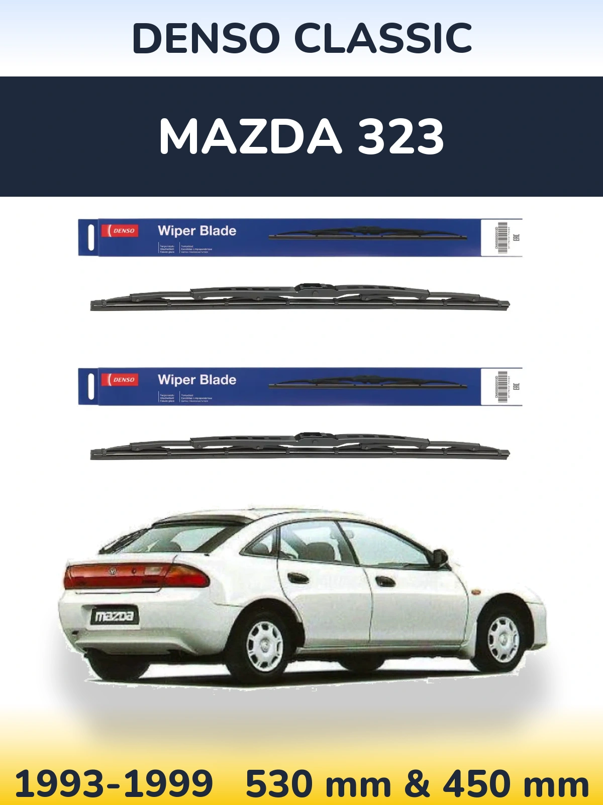 Komplet przednich wycieraczek Denso Classic 530 & 450 mm do Mazda 323 1993-1999