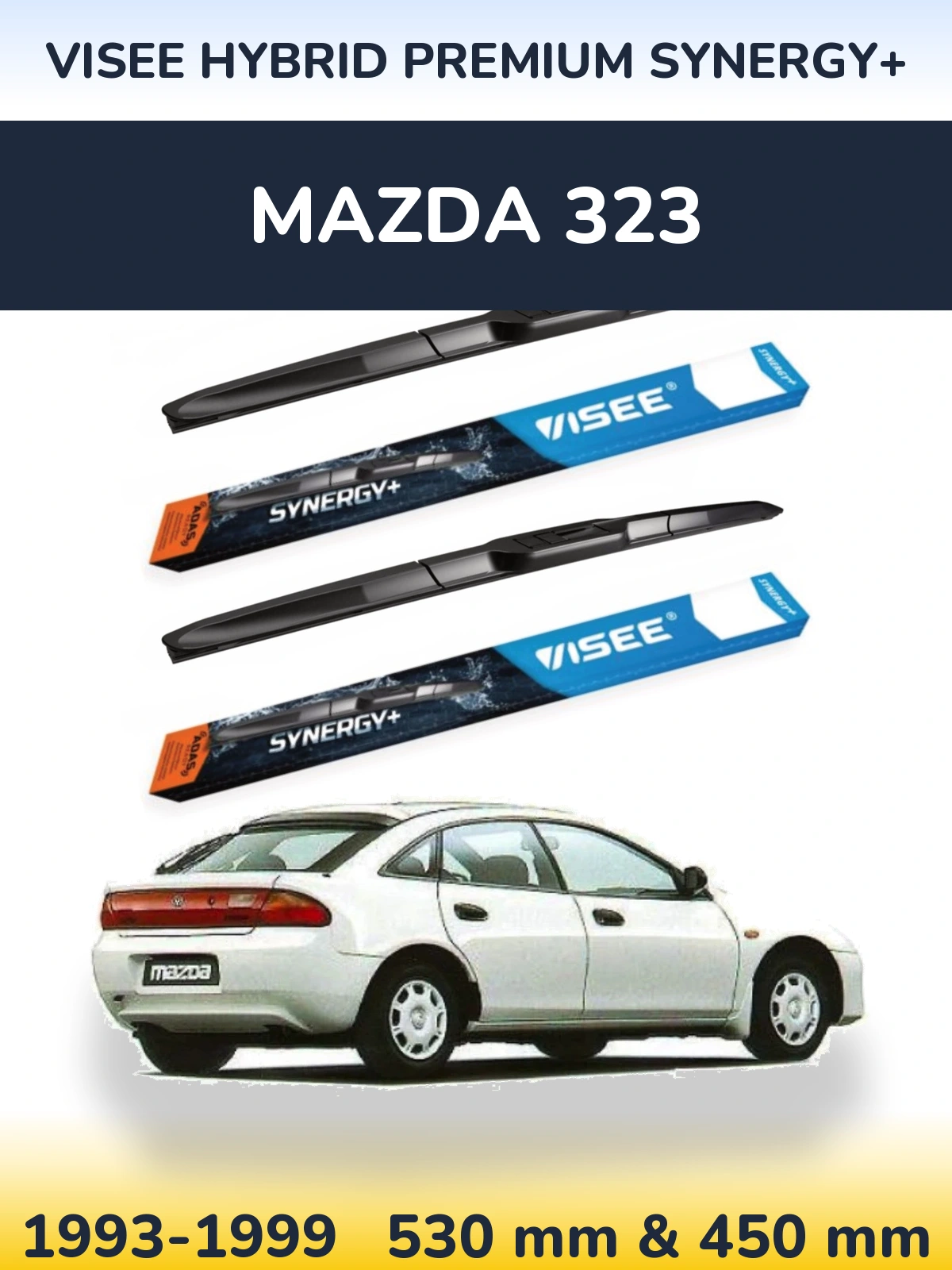 Komplet przednich wycieraczek VISEE HYBRID PREMIUM SYNERGY+ 530 & 450 mm do Mazda 323 1993-1999