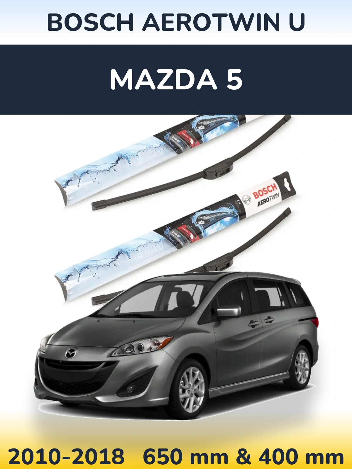 Komplet przednich wycieraczek BOSCH AeroTwin U 650 & 400 mm do Mazda 5 2010-2018