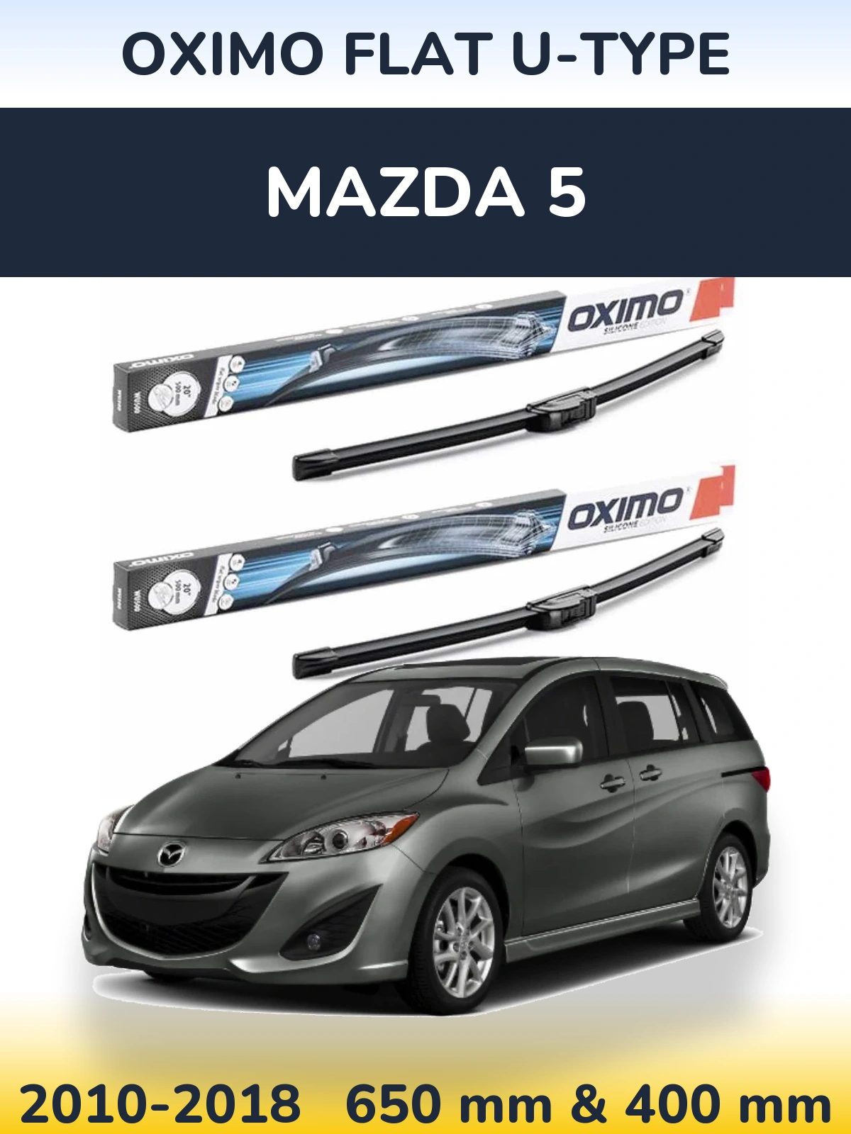 Комплект передних дворников Oximo Flat U-type 650 & 400 мм для Mazda 5 2010-2018