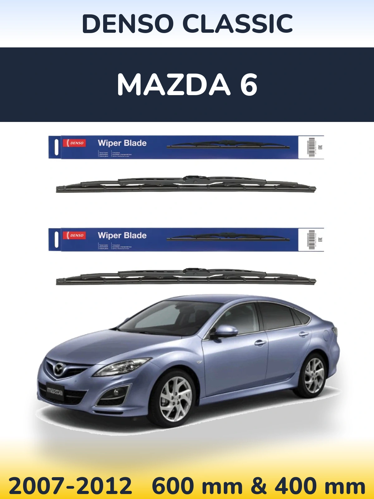 Front wiper blade set Denso Classic 600 & 400 mm for Mazda 6 2007-2012