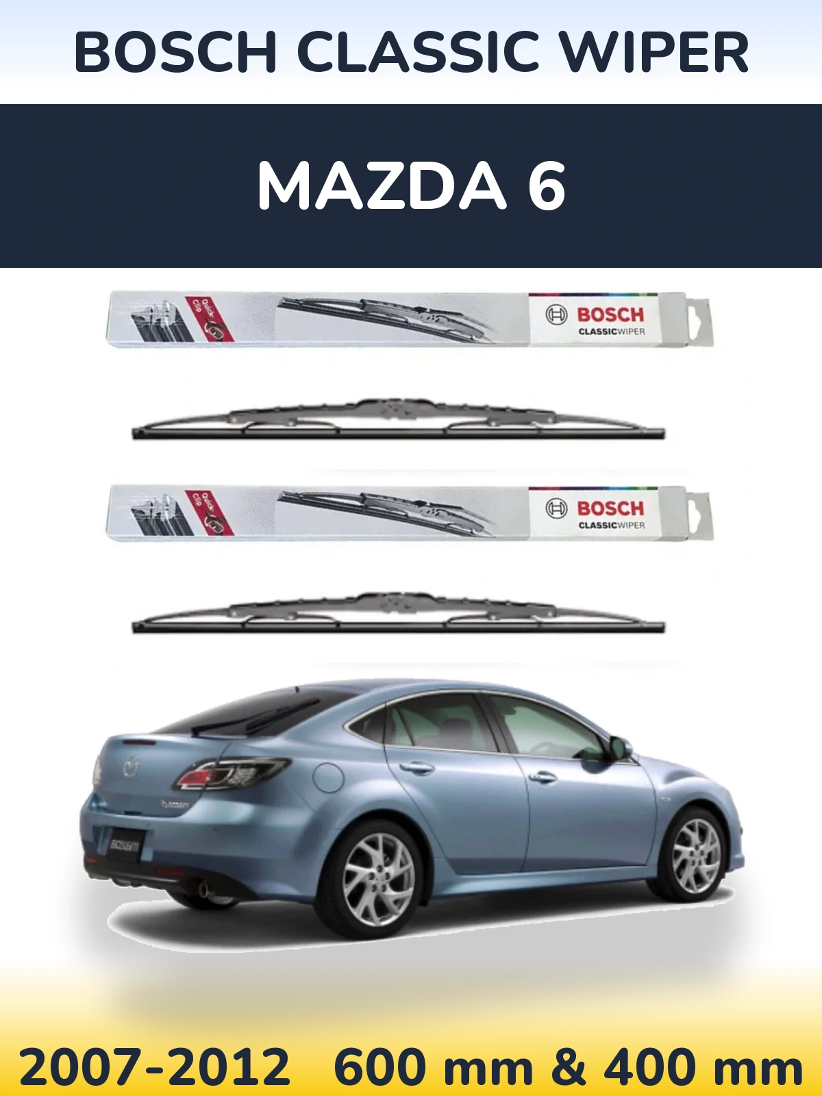 Комплект передних дворников BOSCH Classic Wiper 600 & 400 мм для Mazda 6 2007-2012