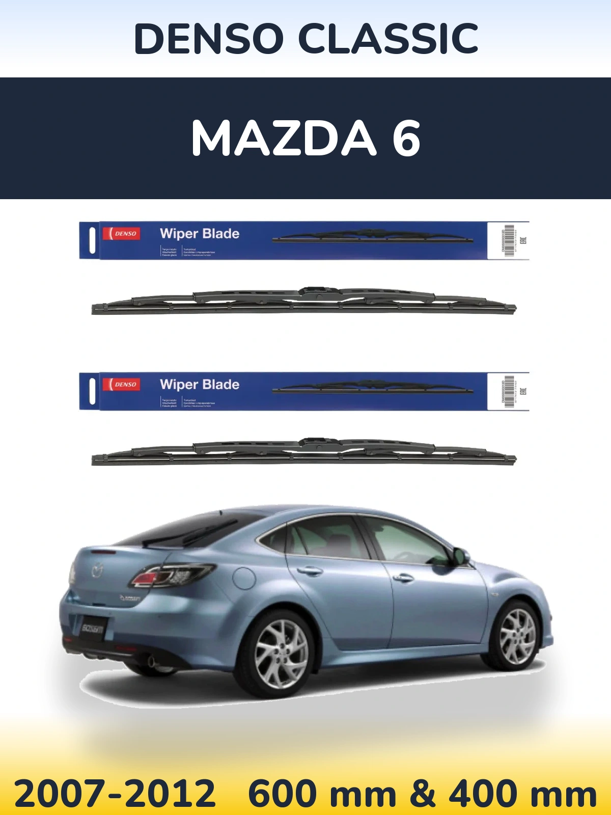 Komplet przednich wycieraczek Denso Classic 600 & 400 mm do Mazda 6 2007-2012