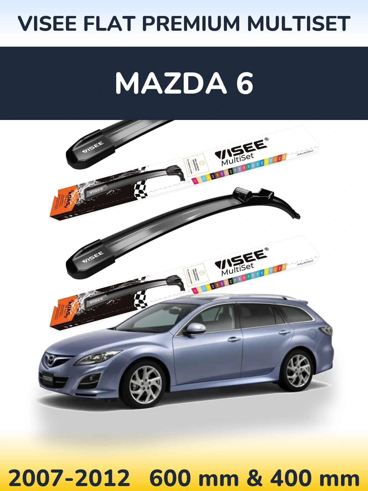 Komplet przednich wycieraczek VISEE FLAT PREMIUM MultiSet 600 & 400 mm do Mazda 6 2007-2012