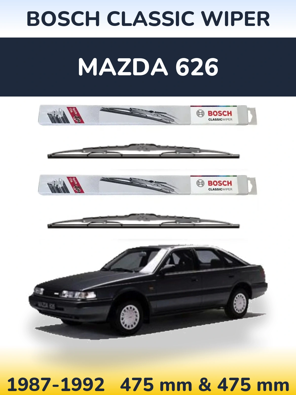 Комплект передніх щіток BOSCH Classic Wiper 475 & 475 мм для Mazda 626 1987-1992