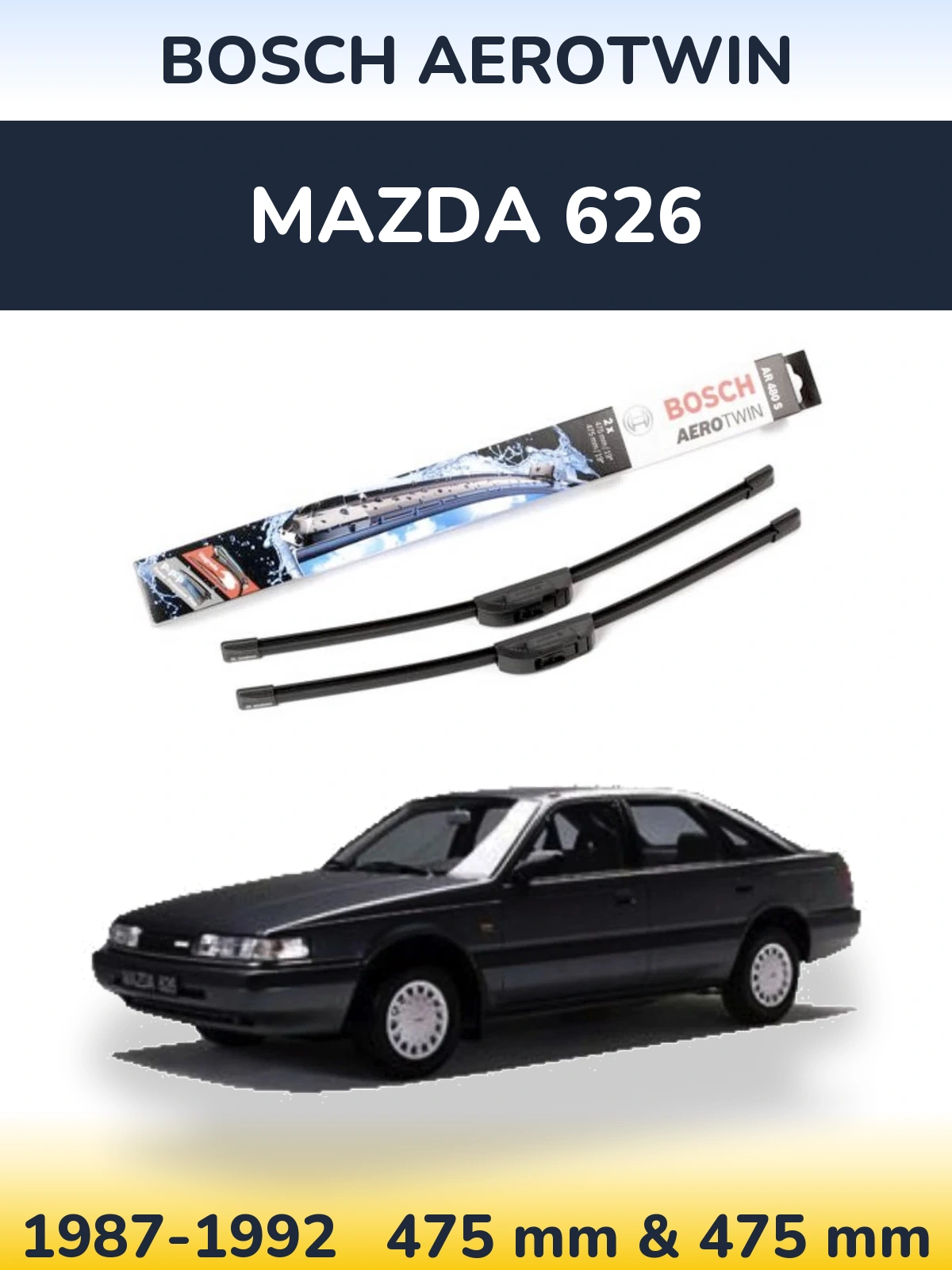 Комплект передних дворников BOSCH AeroTwin 475 & 475 мм для Mazda 626 1987-1992