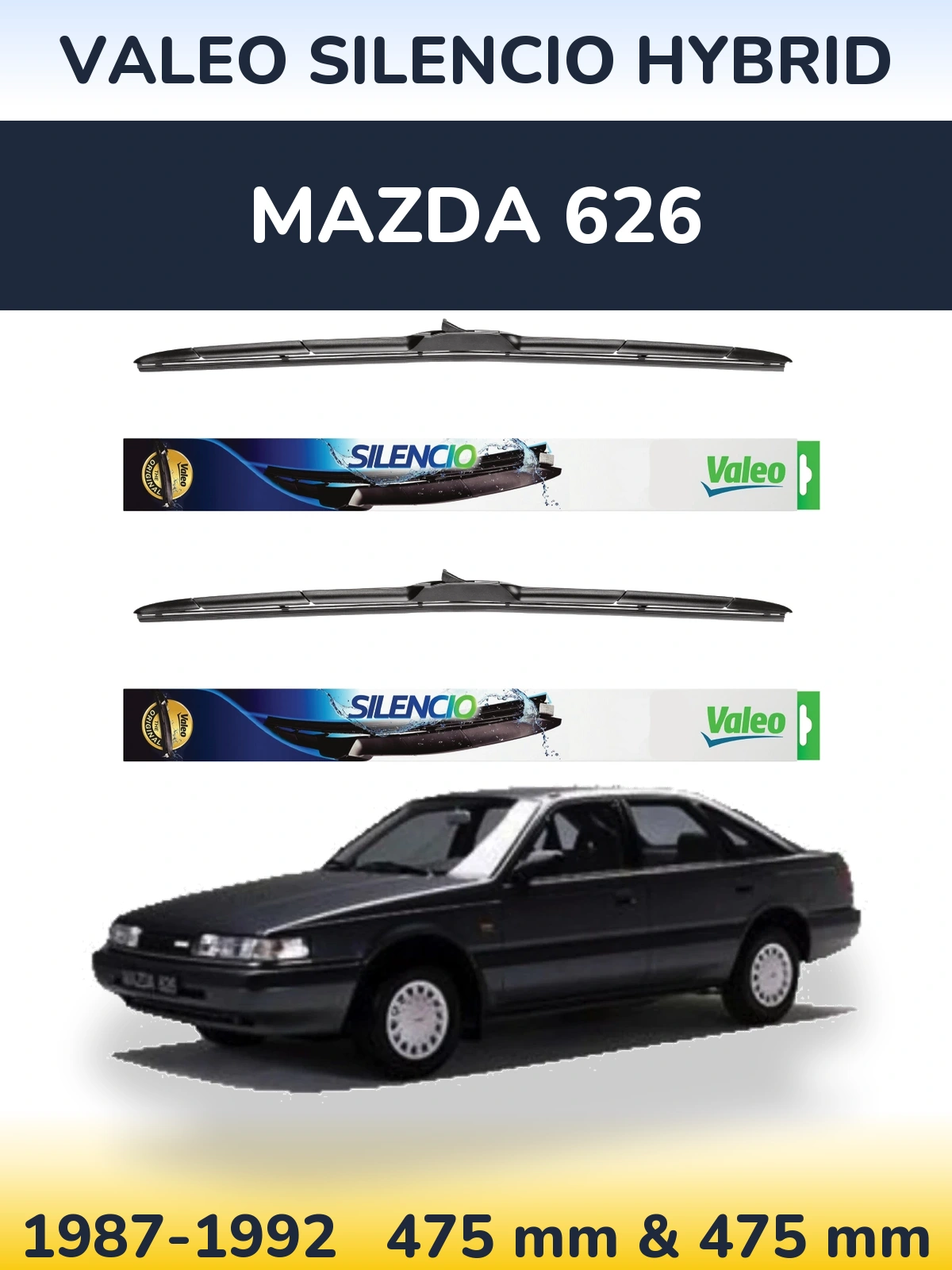 Комплект передніх щіток Valeo Silencio Hybrid 475 & 475 мм для Mazda 626 1987-1992