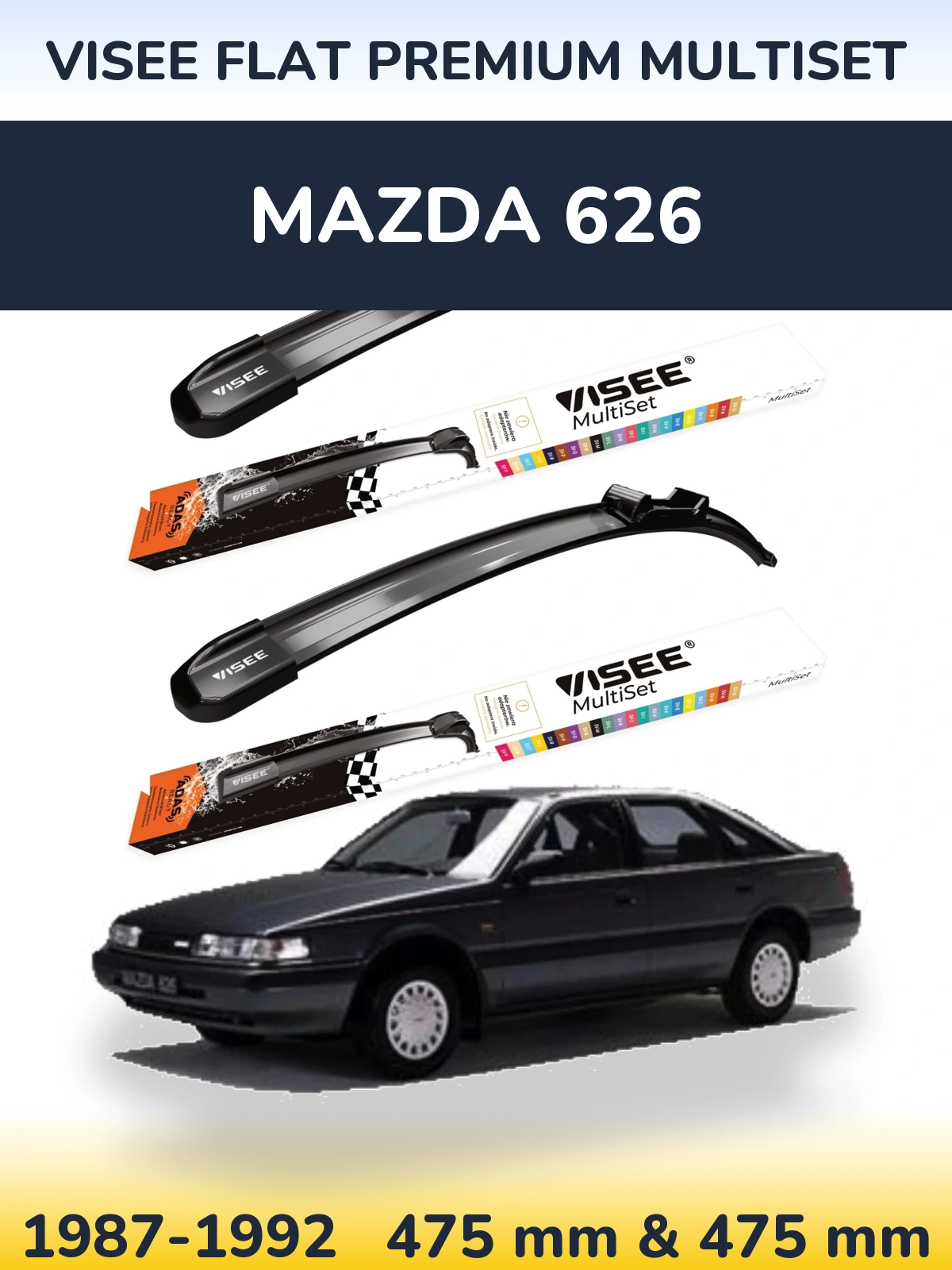 Front wiper blade set VISEE FLAT PREMIUM MultiSet 475 & 475 mm for Mazda 626 1987-1992