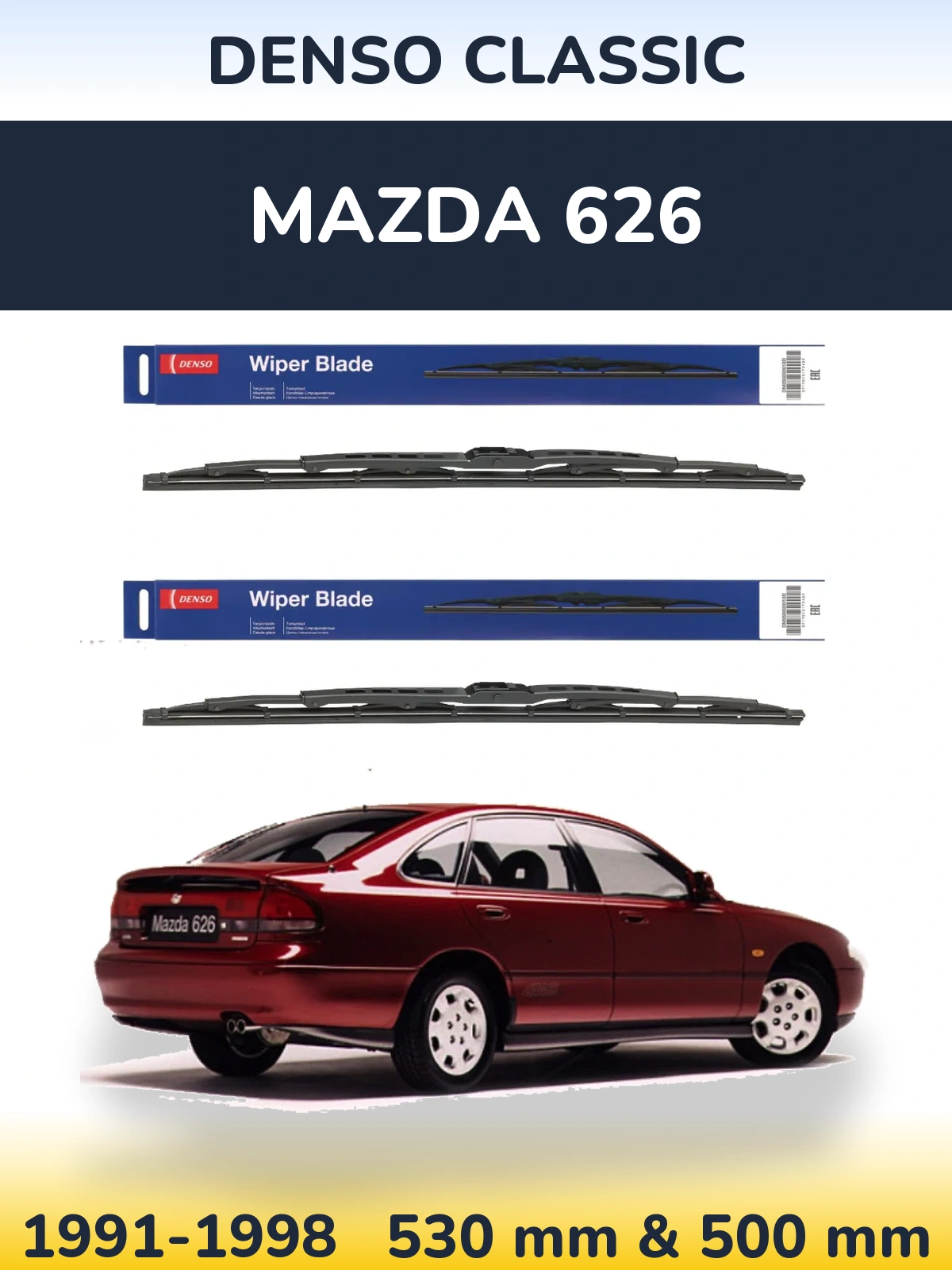 Front wiper blade set Denso Classic 530 & 500 mm for Mazda 626 1991-1998
