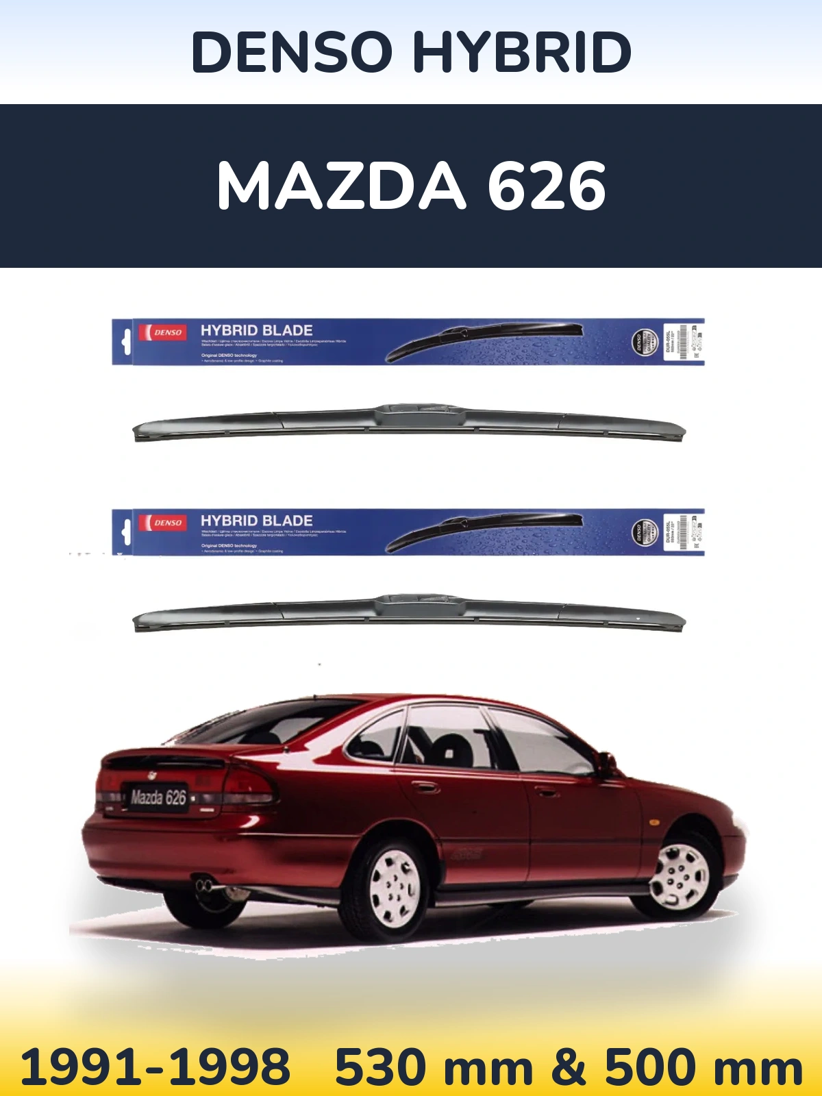 Front wiper blade set Denso Hybrid 530 & 500 mm for Mazda 626 1991-1998