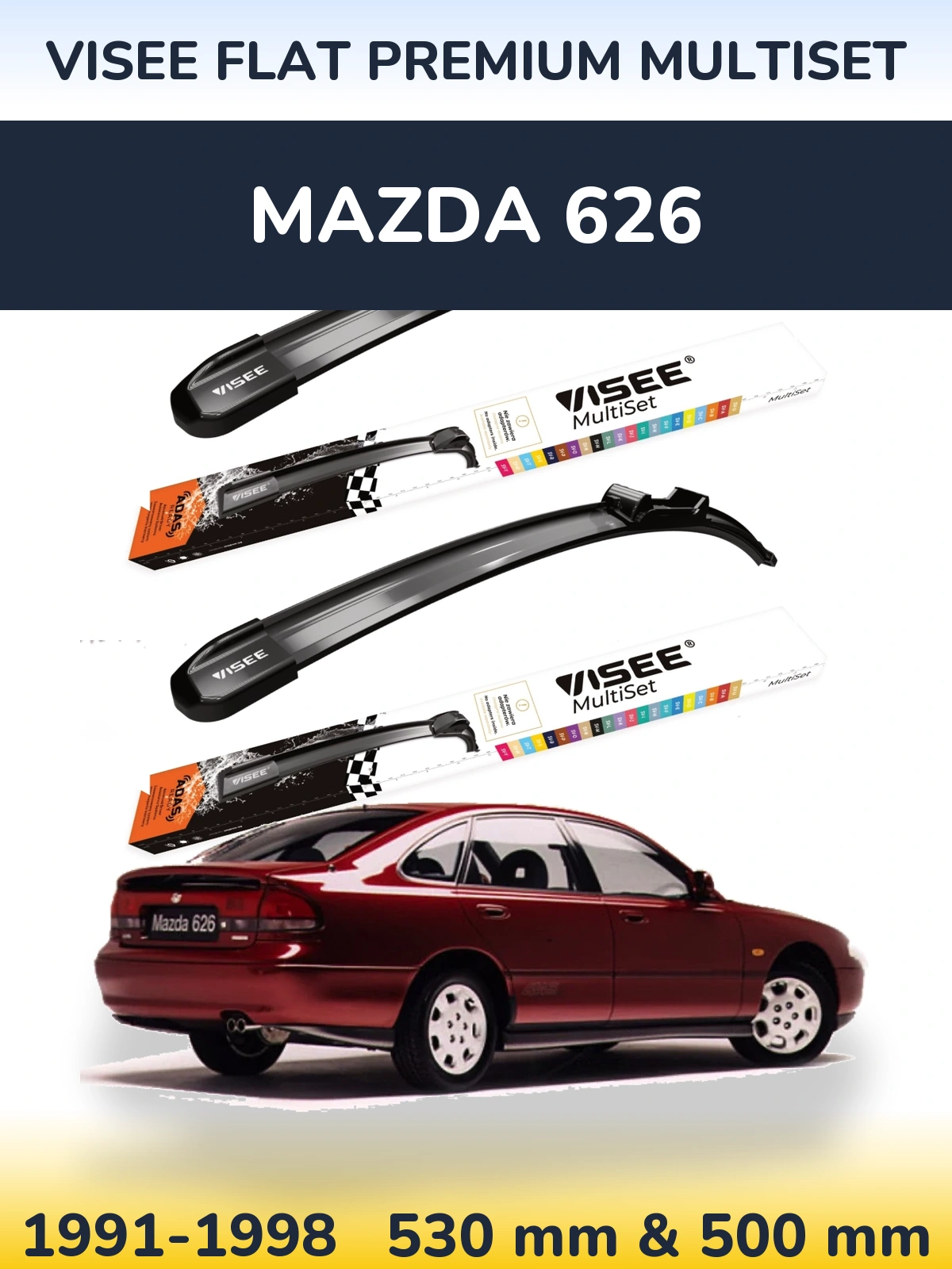 Komplet przednich wycieraczek VISEE FLAT PREMIUM MultiSet 530 & 500 mm do Mazda 626 1991-1998