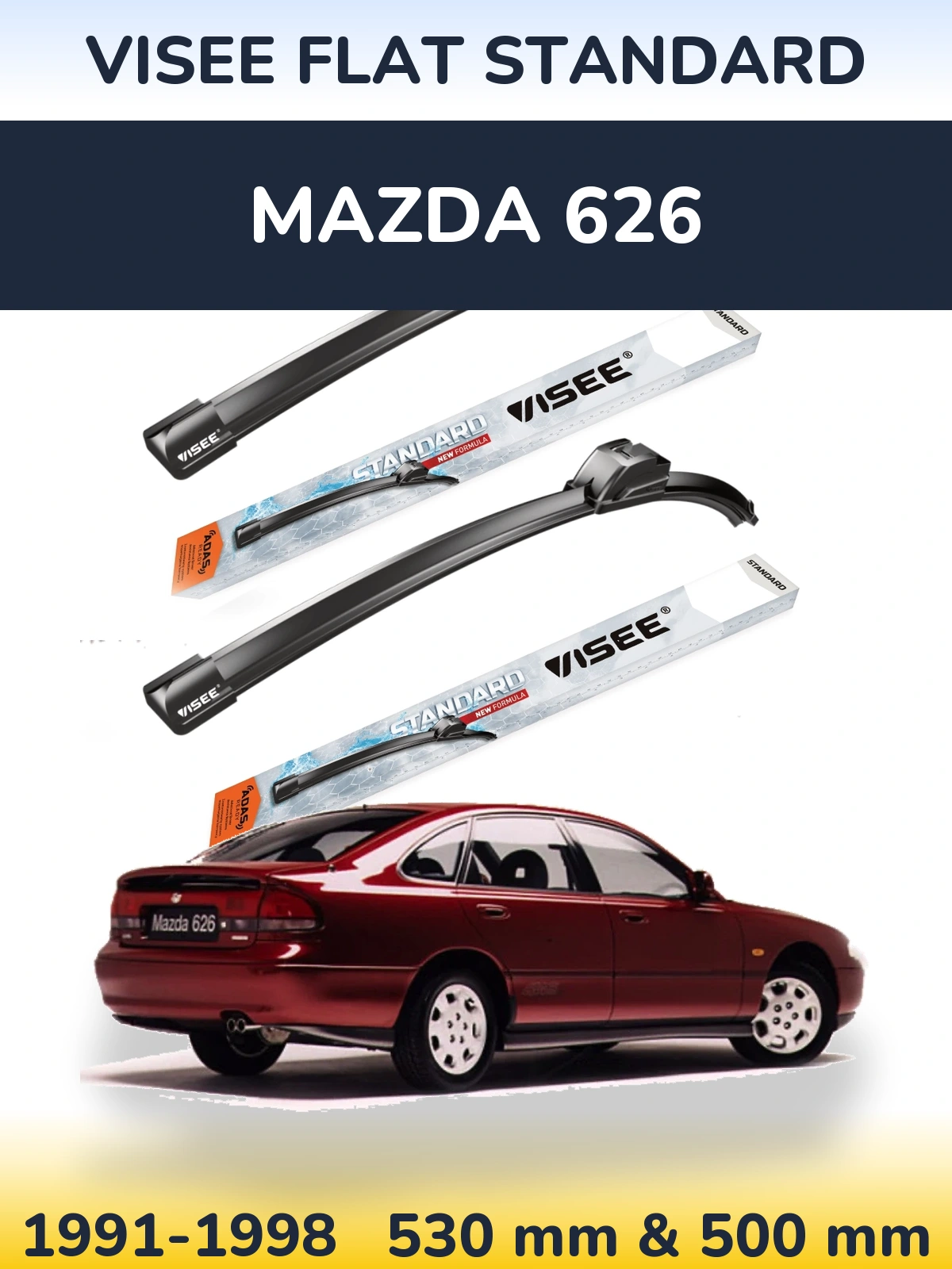 Комплект передніх щіток VISEE FLAT STANDARD 530 & 500 мм для Mazda 626 1991-1998