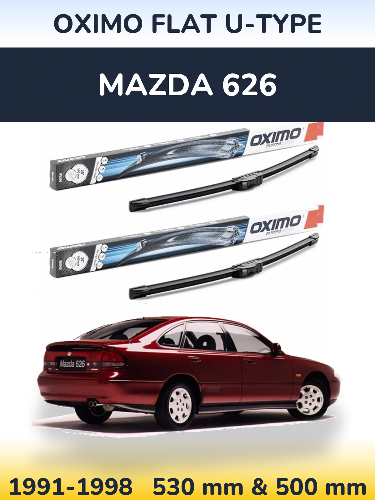 Комплект передних дворников Oximo Flat U-type 530 & 500 мм для Mazda 626 1991-1998