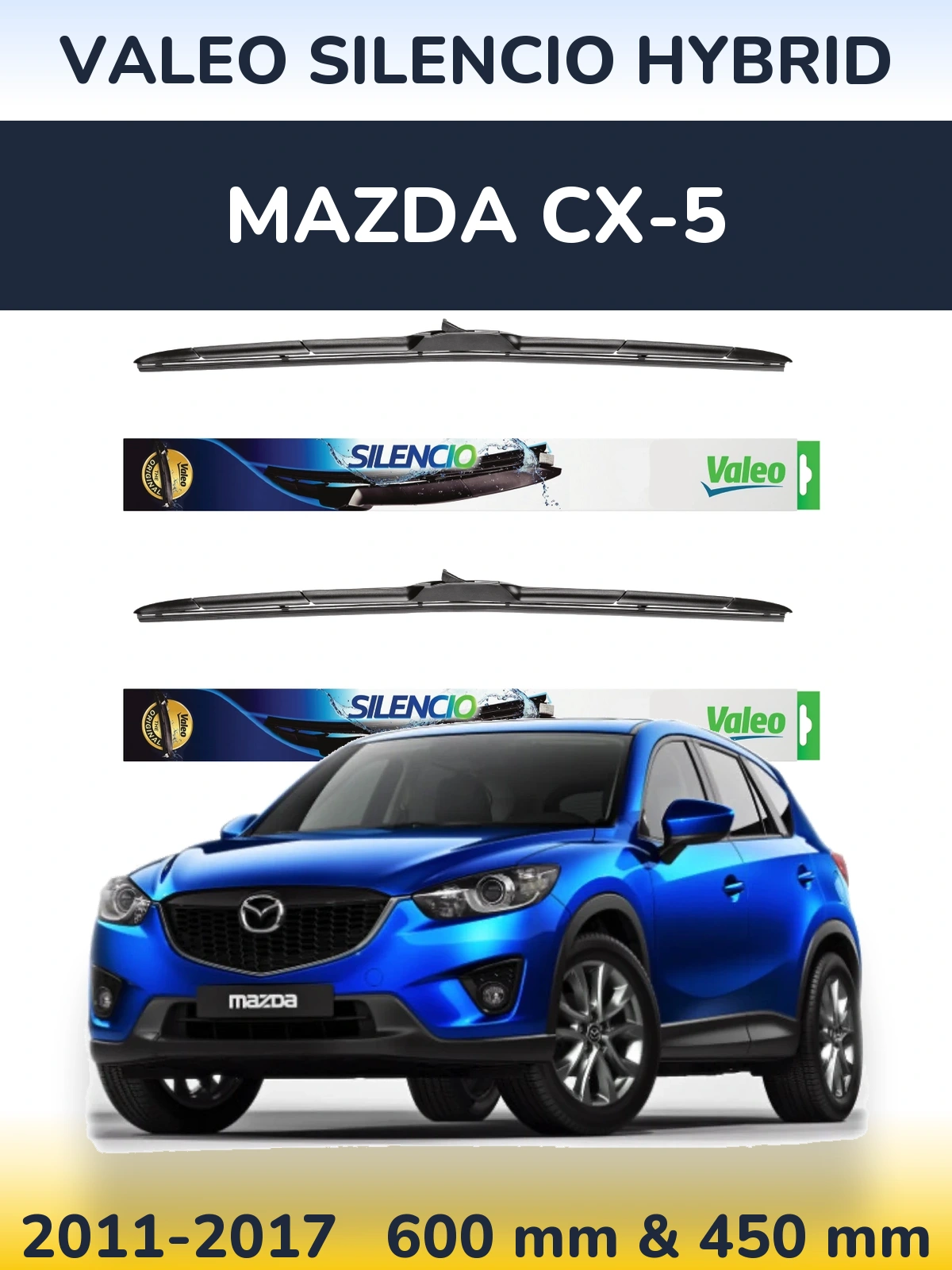 Комплект передних дворников Valeo Silencio Hybrid 600 & 450 мм для Mazda CX-5 2011-2017