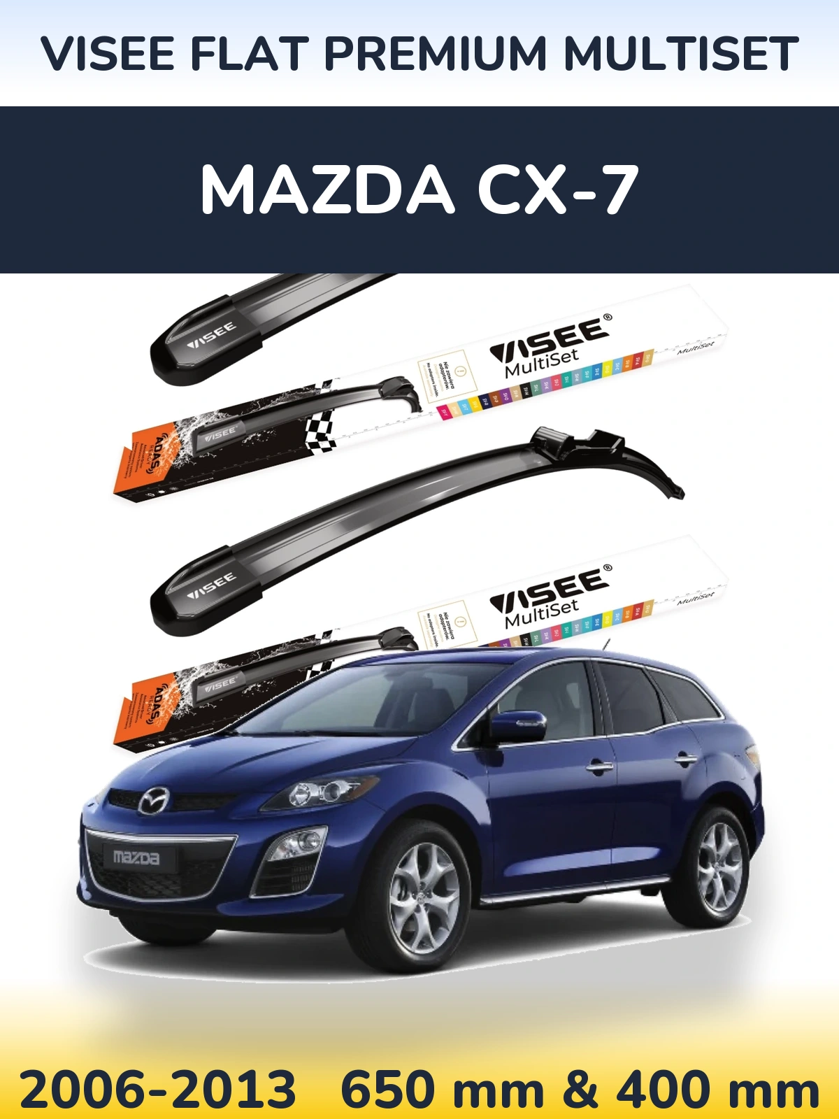 Комплект передних дворников VISEE FLAT PREMIUM MultiSet 650 & 400 мм для Mazda CX-7 2006-2013