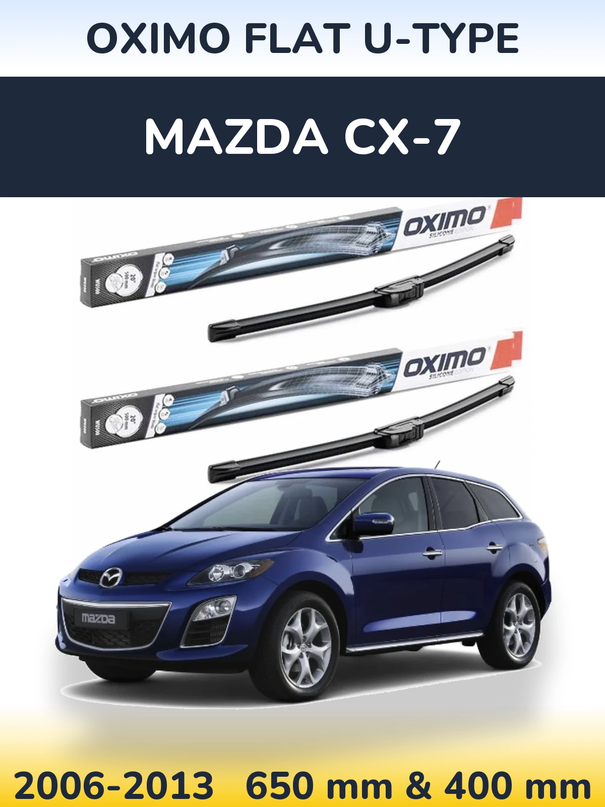 Komplet przednich wycieraczek Oximo Flat U-type 650 & 400 mm do Mazda CX-7 2006-2013